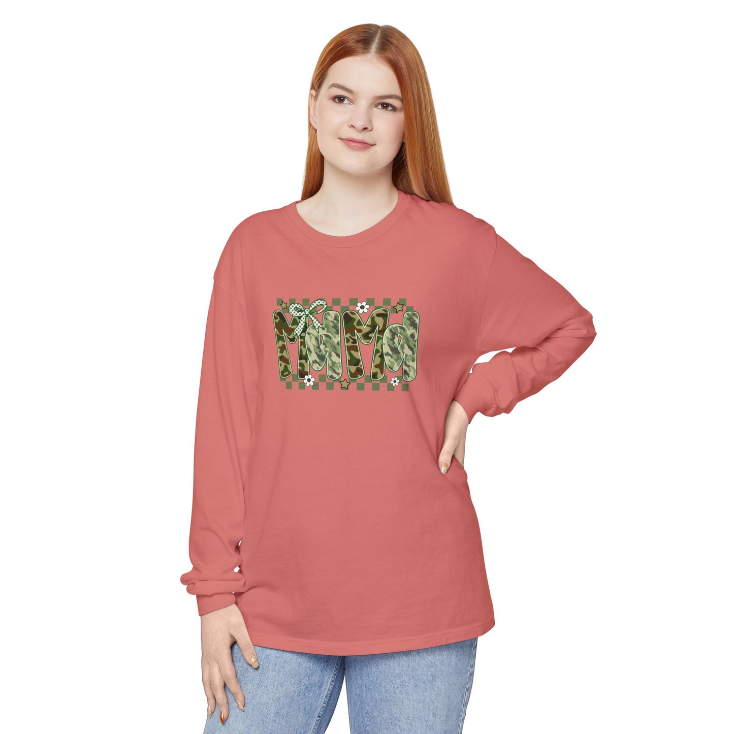 Camouflage Vibes Long Sleeve Tee — Mama Checkerboard Graphic