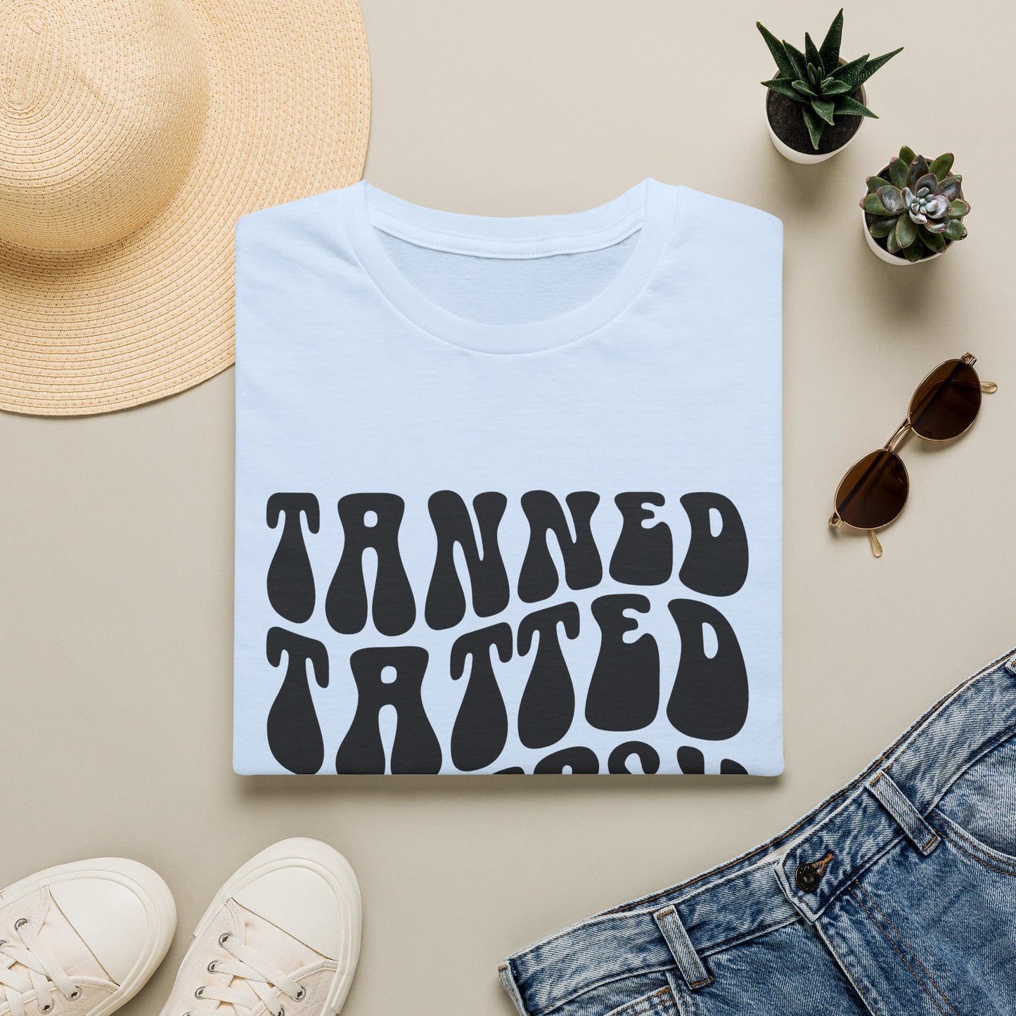 Tatted & Tipsy T‑Shirt — Retro 'Tanned Tatted & Tipsy' Graphic Tee
