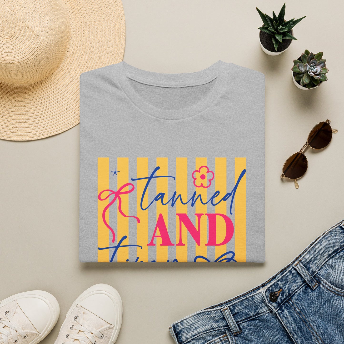 T-Shirt — "Tanned and Tipsy" Summer Stripe Graphic Tee