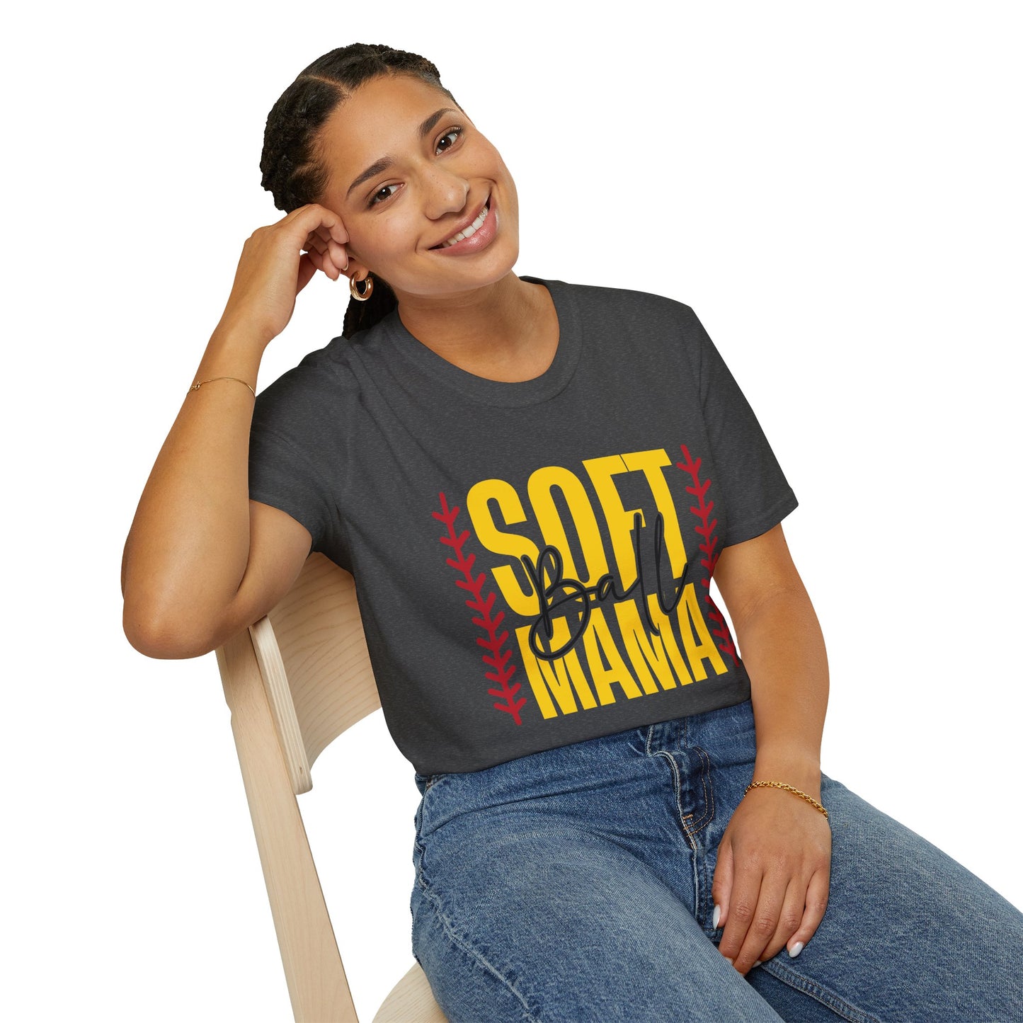 Softball Mama T-Shirt — Vintage Yellow & Red Softball Mom Tee