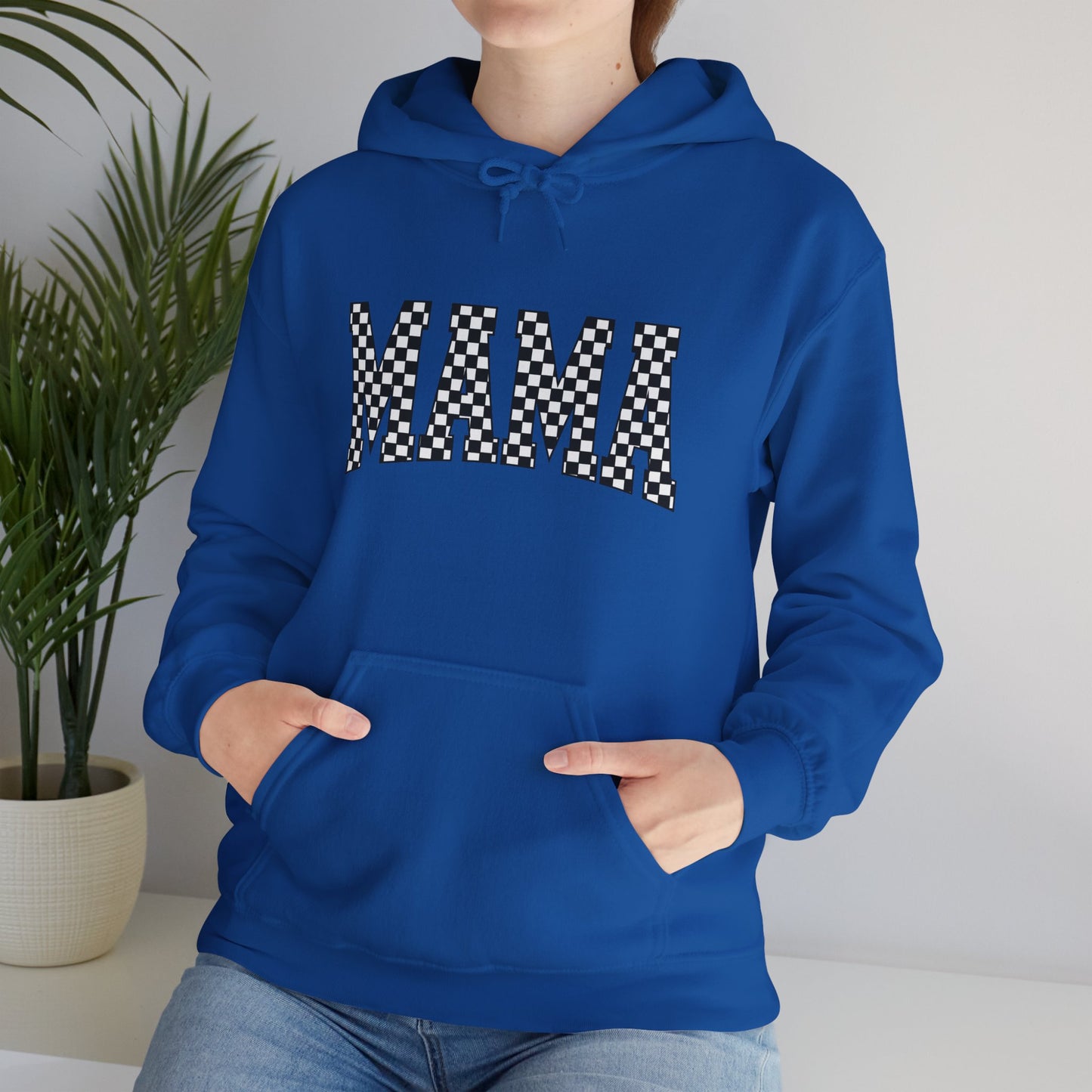Mama Checkerboard Hoodie - Graphic 'MAMA' Pullover for Moms, Mother's Day Gift