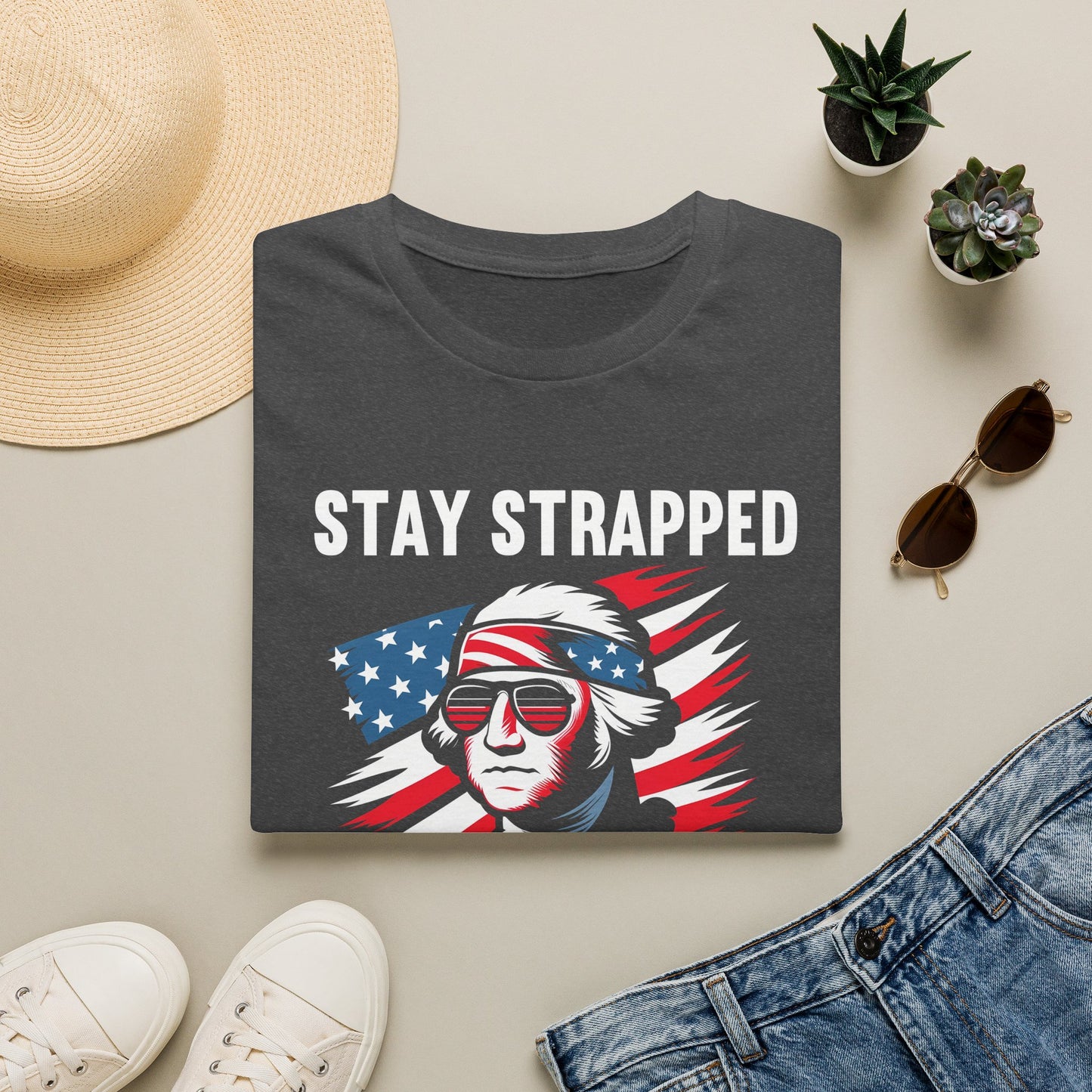 Stay Strapped T-Shirt — Patriotic George Washington Graphic Tee