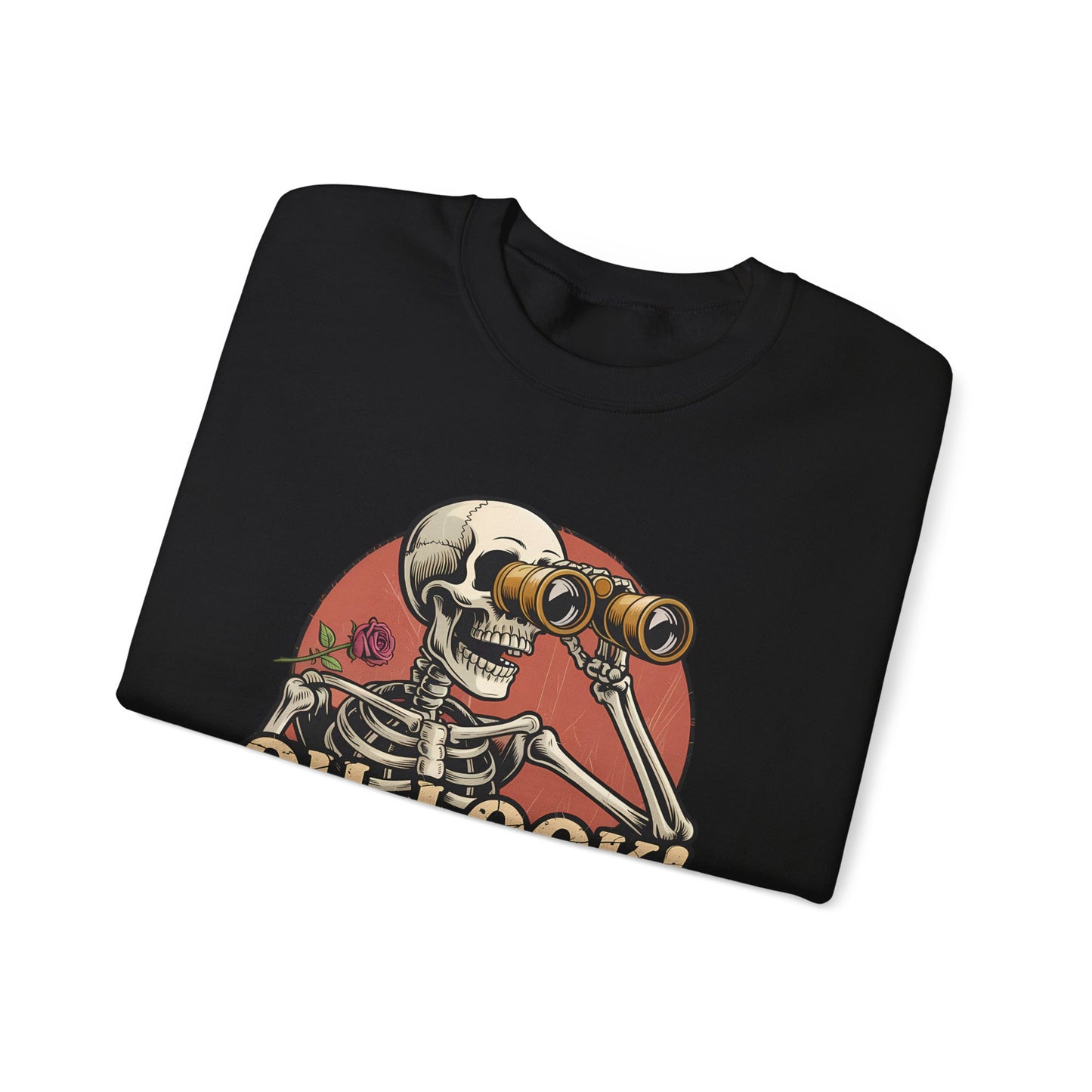 Crewneck Sweatshirt – 'Oh, Look! Nobody Gives a Shit.' Vintage Skeleton Graphic