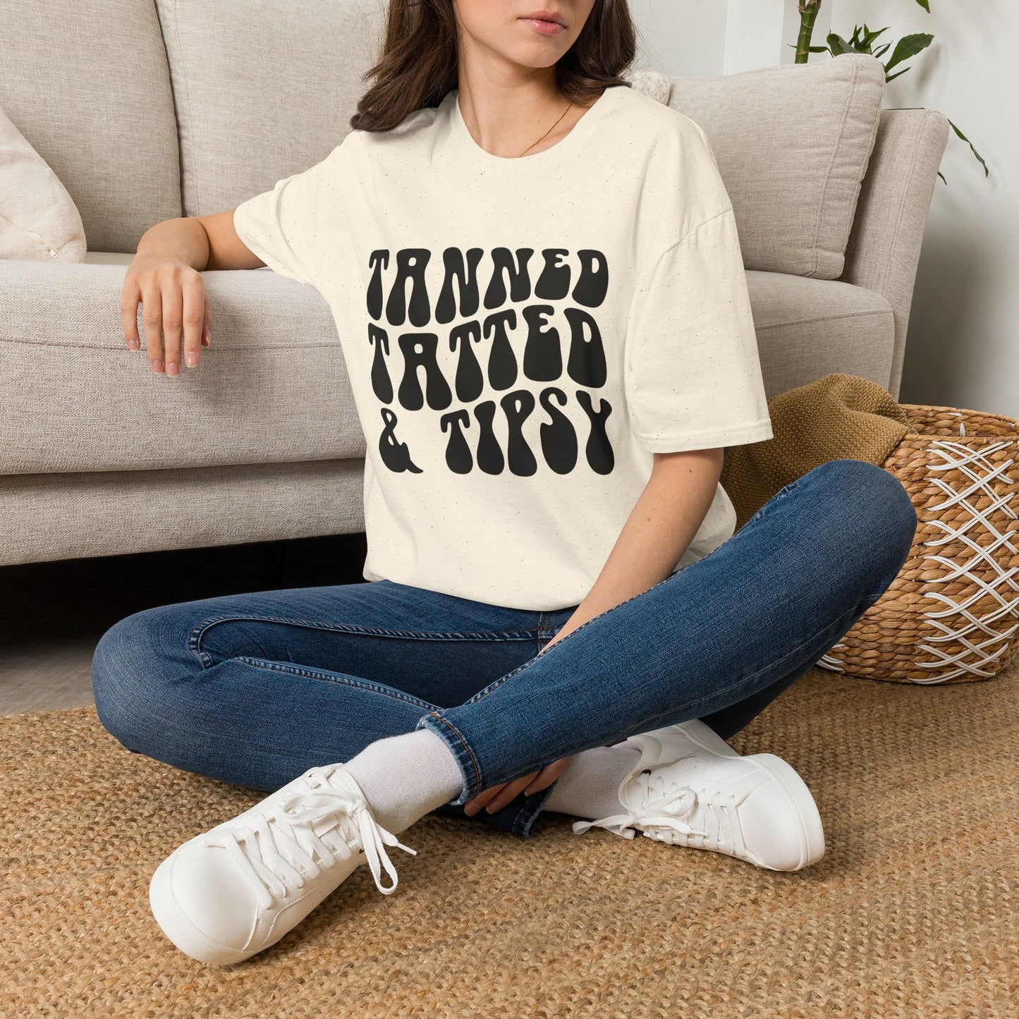 Tatted & Tipsy T‑Shirt — Retro 'Tanned Tatted & Tipsy' Graphic Tee