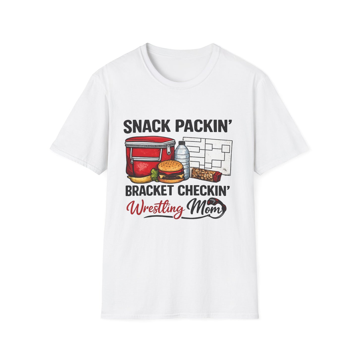 Wrestling Mom T‑Shirt – "Snack Packin' Bracket Checkin'" Tournament Fan Tee