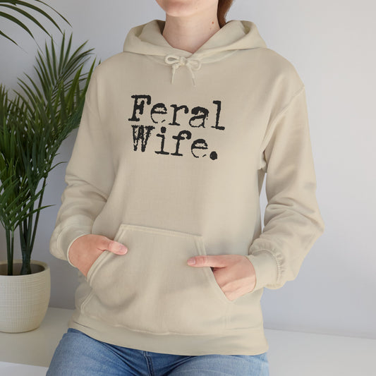 Feral Wife Hoodie — Vintage Typewriter Text Pullover for Bold Wives