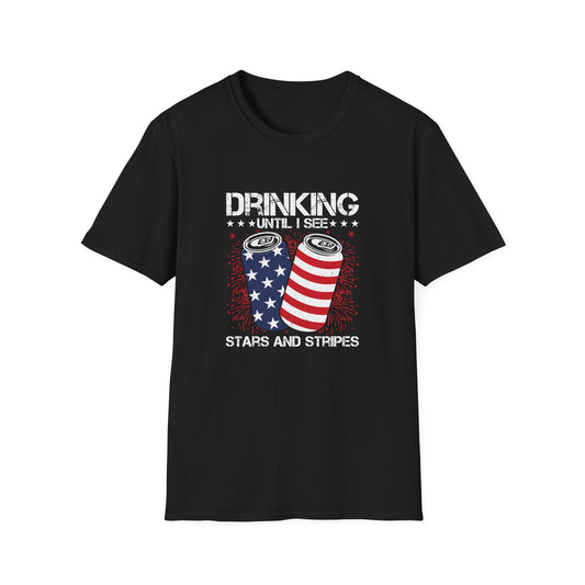 Drinking Until I See Stars and Stripes T-Shirt — Patriotic 4th of July Beer Tee