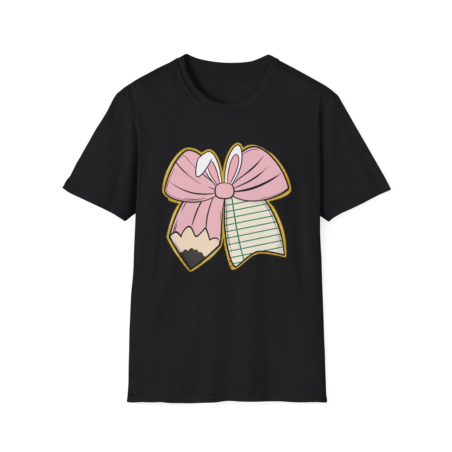 Girls' Back-to-School Bow Pencil T-Shirt — Cute Pink Ribbon & Notebook Graphic