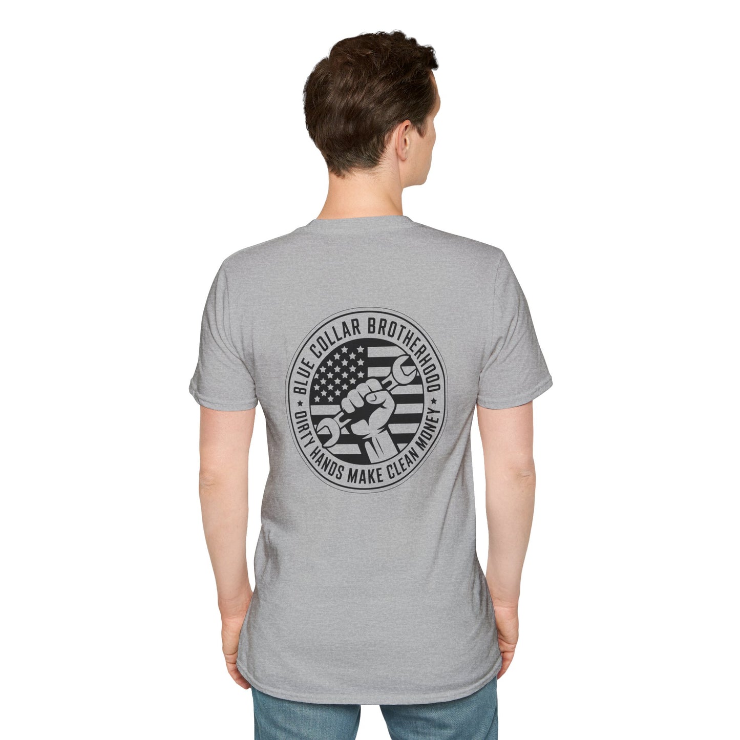 T-Shirt — "Blue Collar Brotherhood — Only Hands Make Clean Money" Graphic Tee