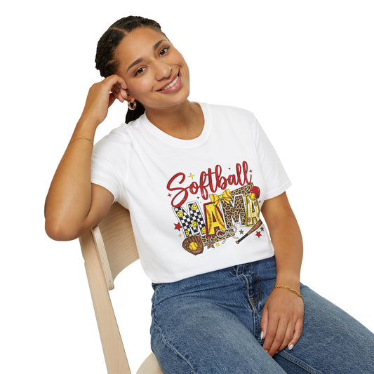 Softball Mama Graphic T-Shirt — Leopard & Glitter Sports Mom Tee