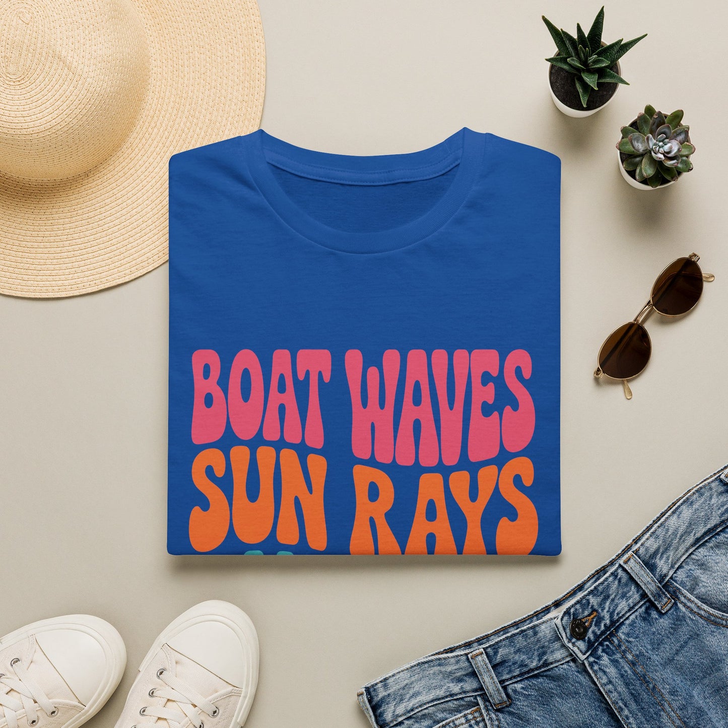 Boat Waves Sun Rays Lake Days T-Shirt — Retro Summer Lake Life Tee