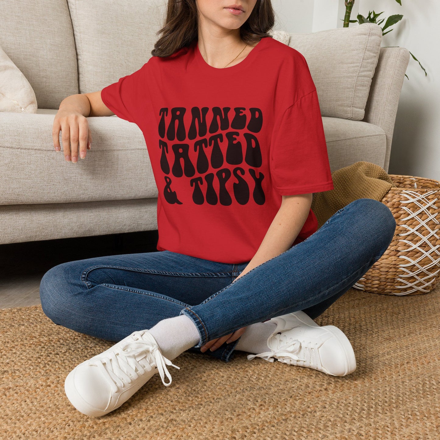 Tatted & Tipsy T‑Shirt — Retro 'Tanned Tatted & Tipsy' Graphic Tee