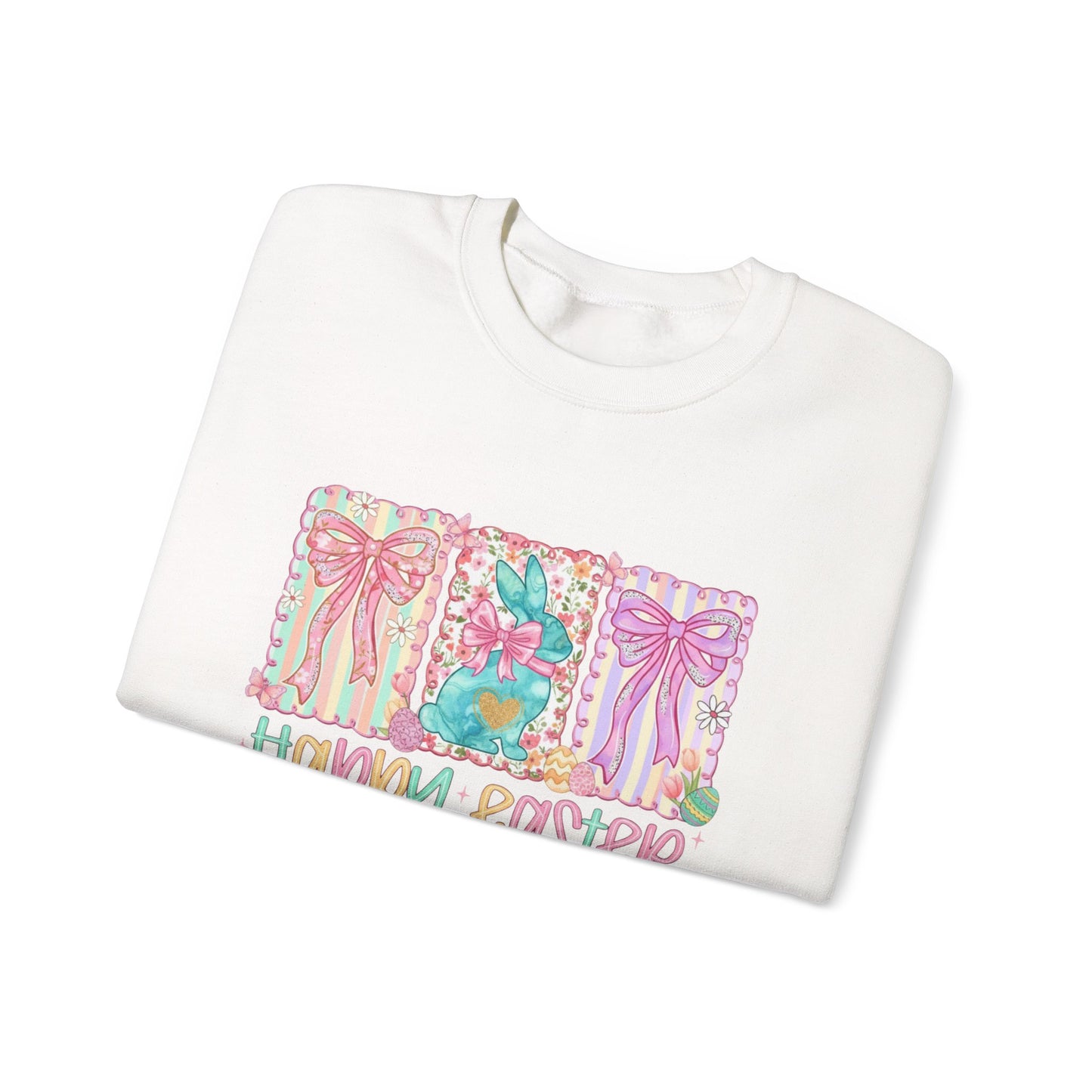 Easter Bunny Garden Sweatshirt — "Happy Easter" Pastel Holiday Crewneck