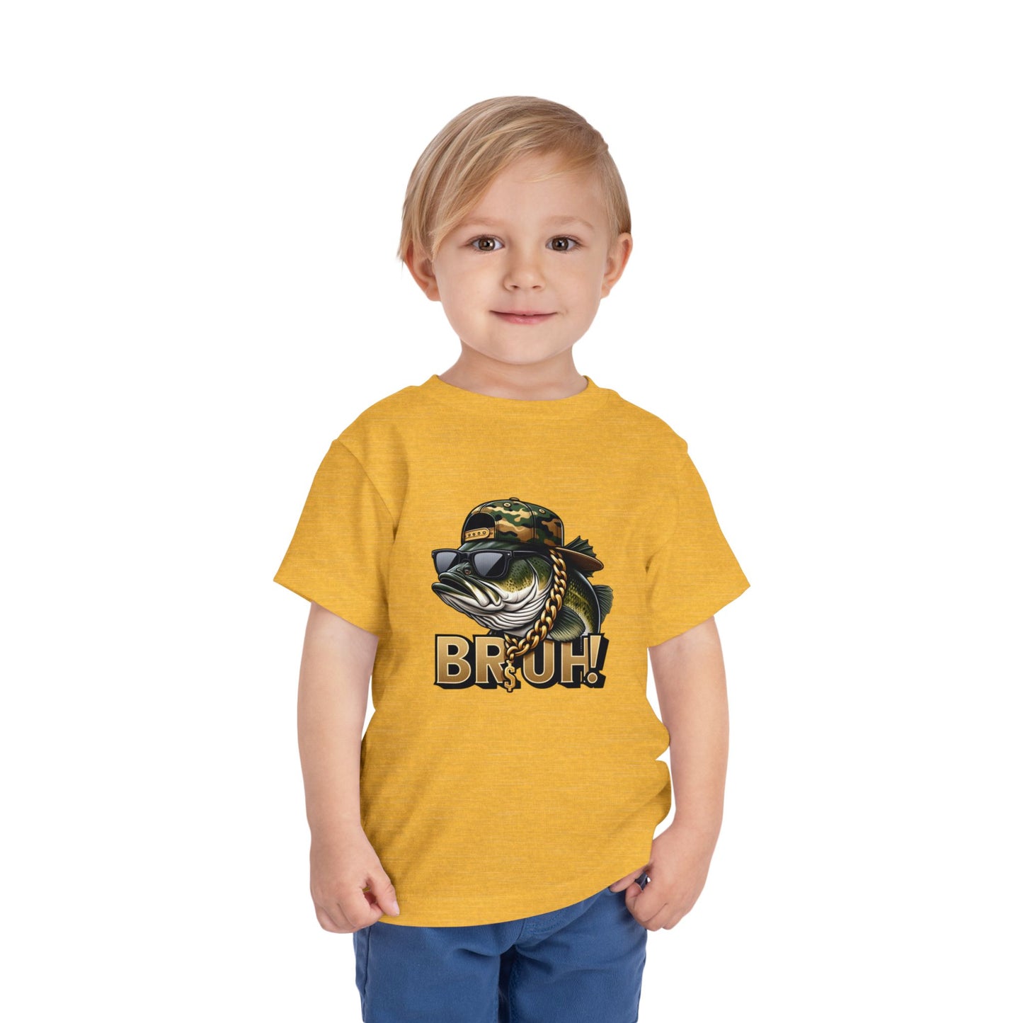 Bruh Fish Toddler Tee - Cool Camo Bass Graphic Shirt