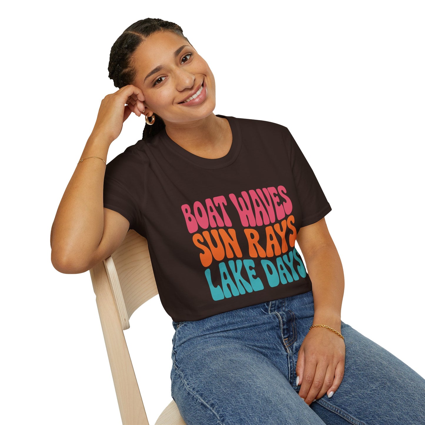 Boat Waves Sun Rays Lake Days T-Shirt — Retro Summer Lake Life Tee