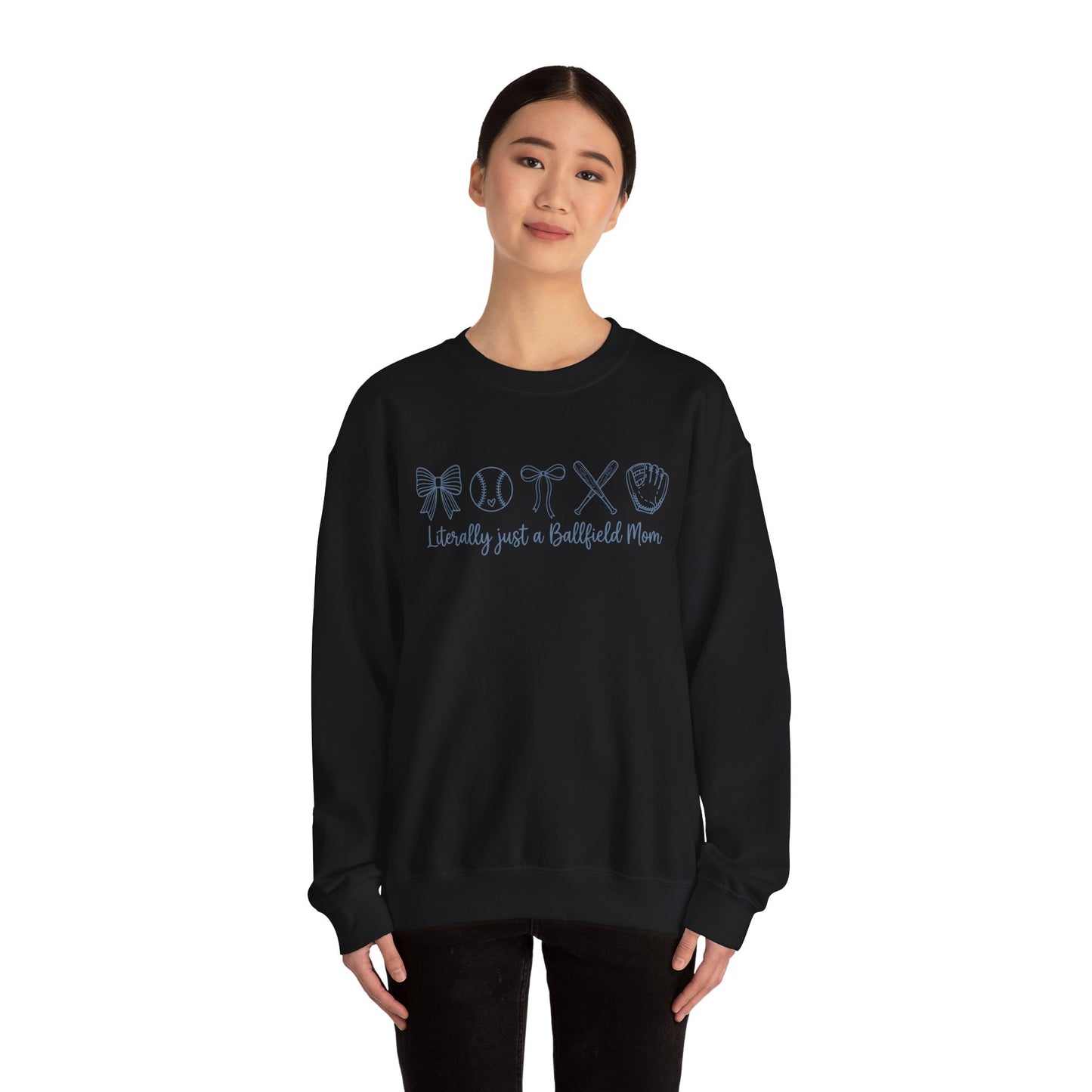 Baseball Mom Crewneck Sweatshirt — "Literally Just a Baseball Mom" Graphic