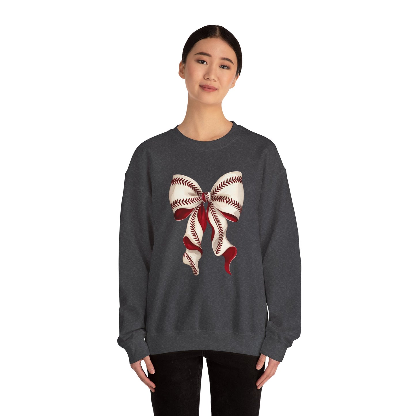Baseball Stitch Bow Sweatshirt — Cute Sports Ribbon Crewneck