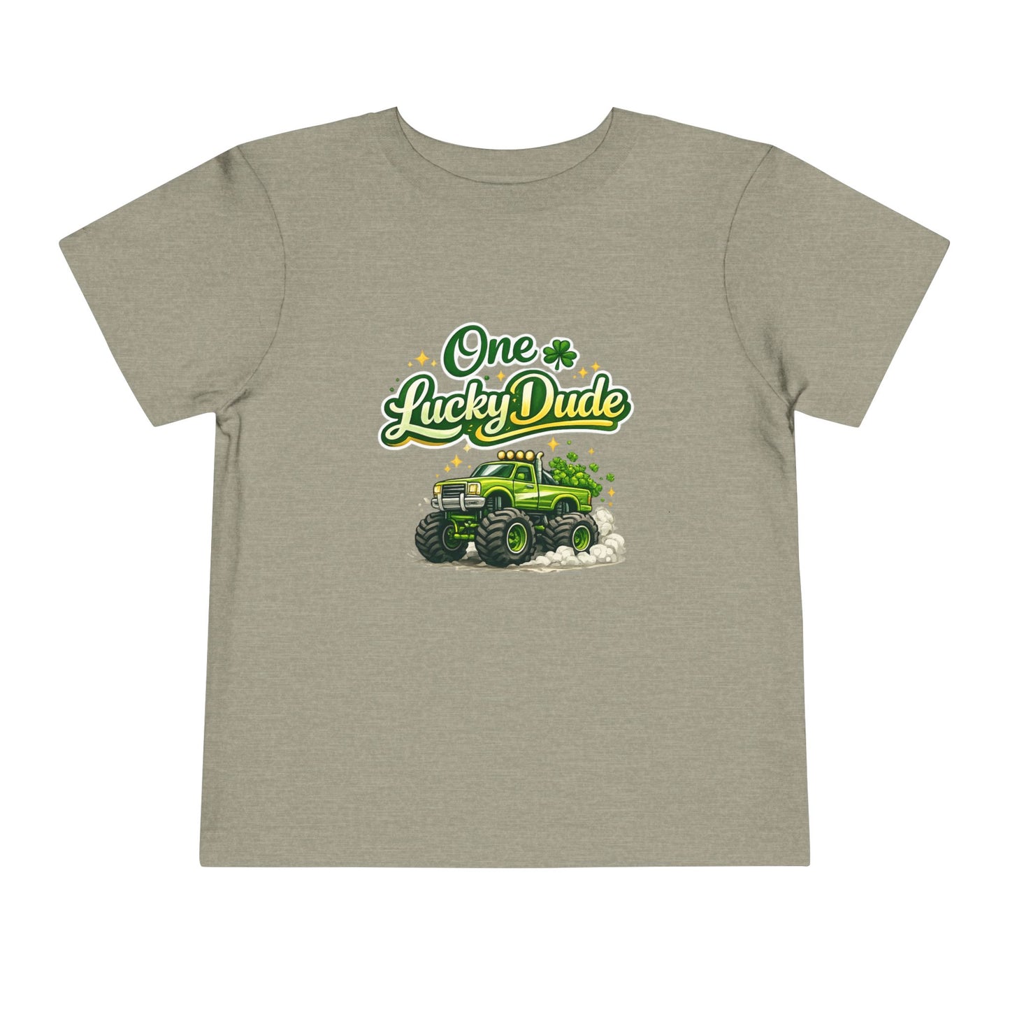 Toddler Tee — "One Lucky Dude" Green Monster Truck St. Patrick's Day Shirt