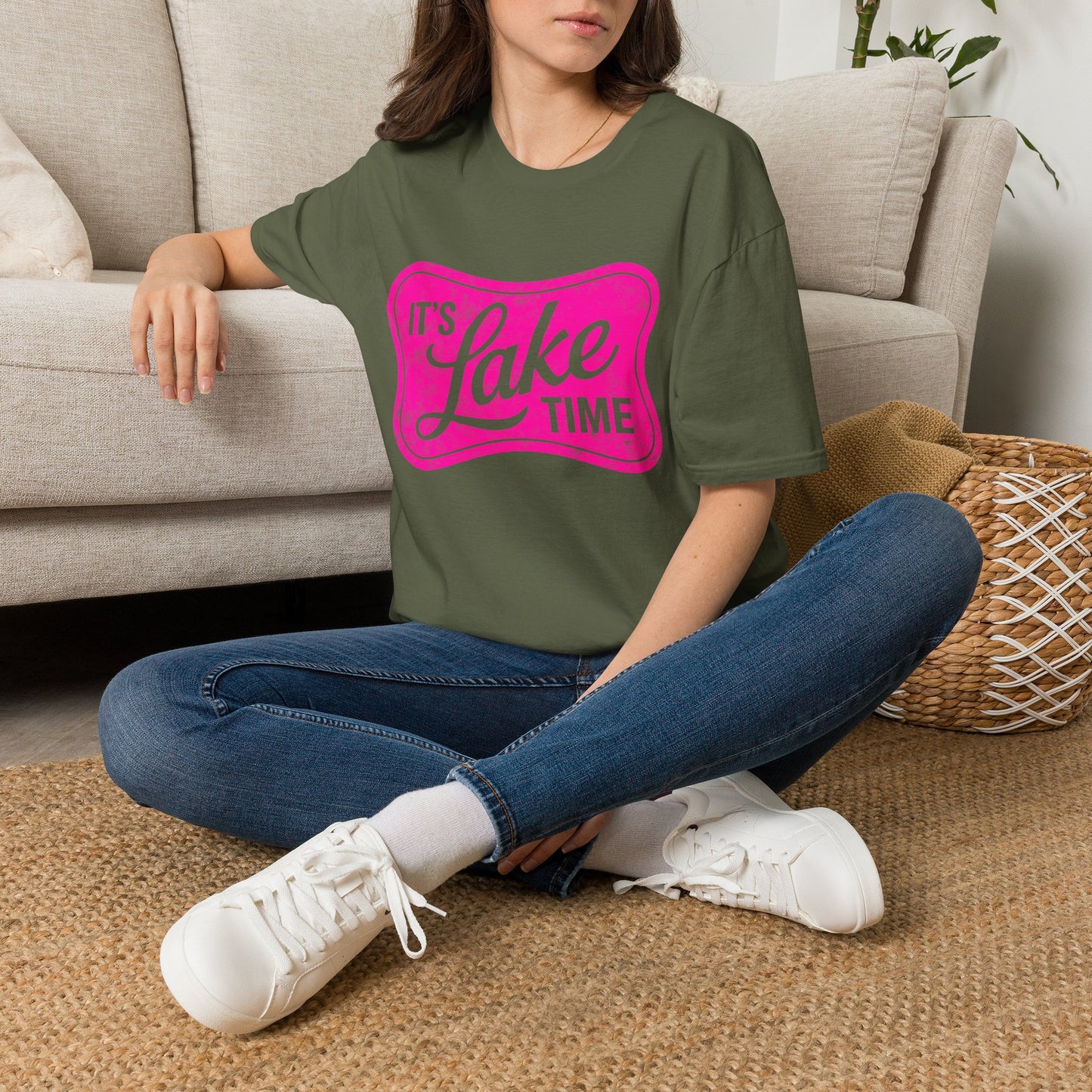 Lake Time T‑Shirt — "It's Lake Time" Retro Pink Graphic Tee