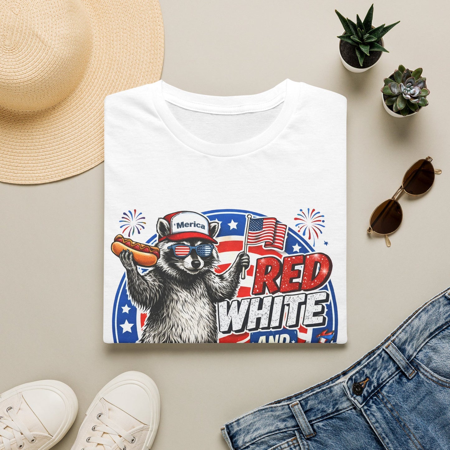 Patriotic Raccoon 'Red, White and Proud' T-Shirt