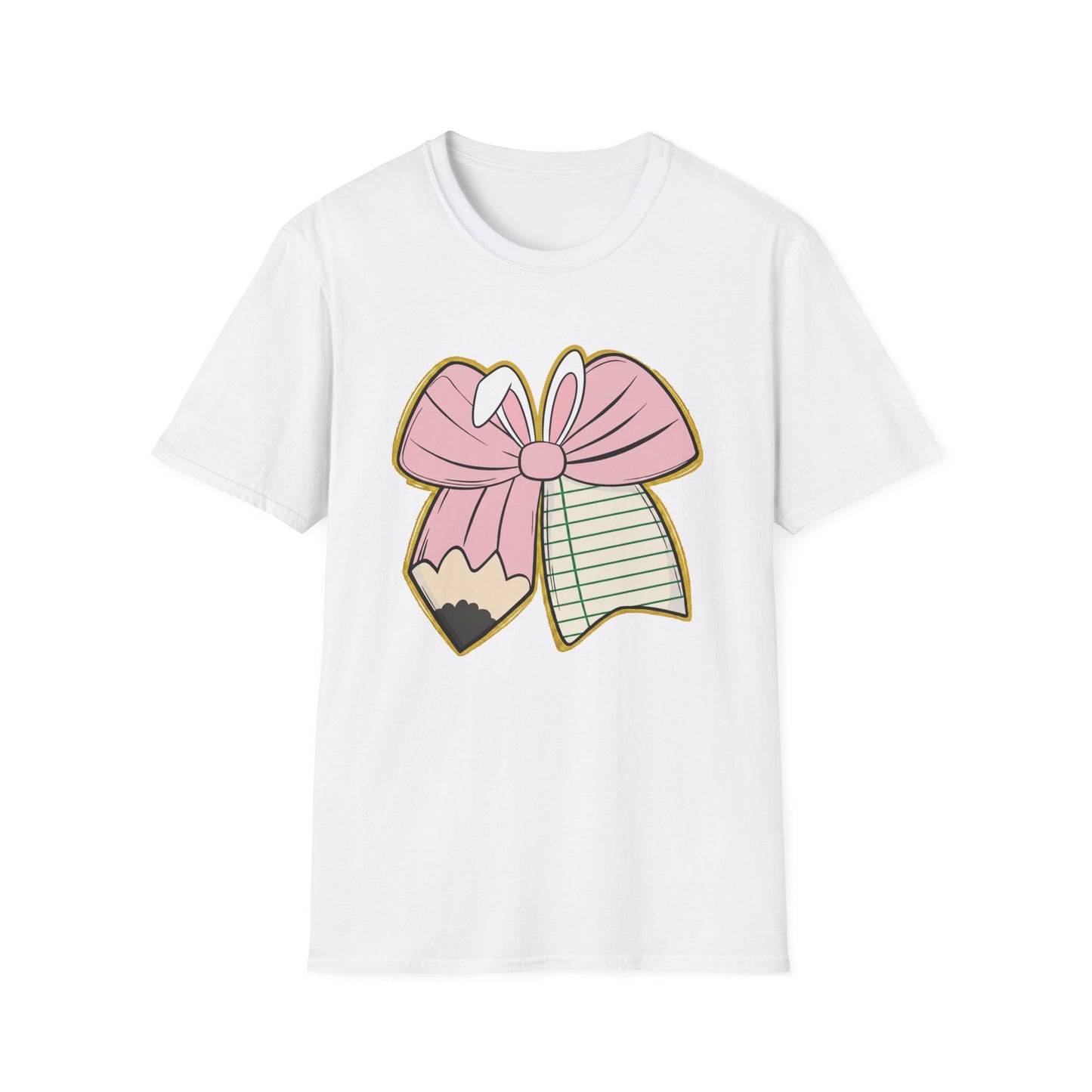 Girls' Back-to-School Bow Pencil T-Shirt — Cute Pink Ribbon & Notebook Graphic