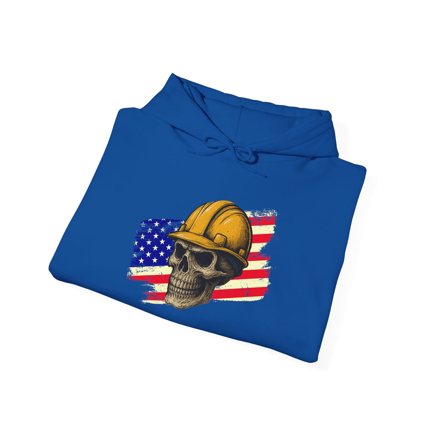 American Construction Skull Hoodie — Worker Hard Hat Flag Design