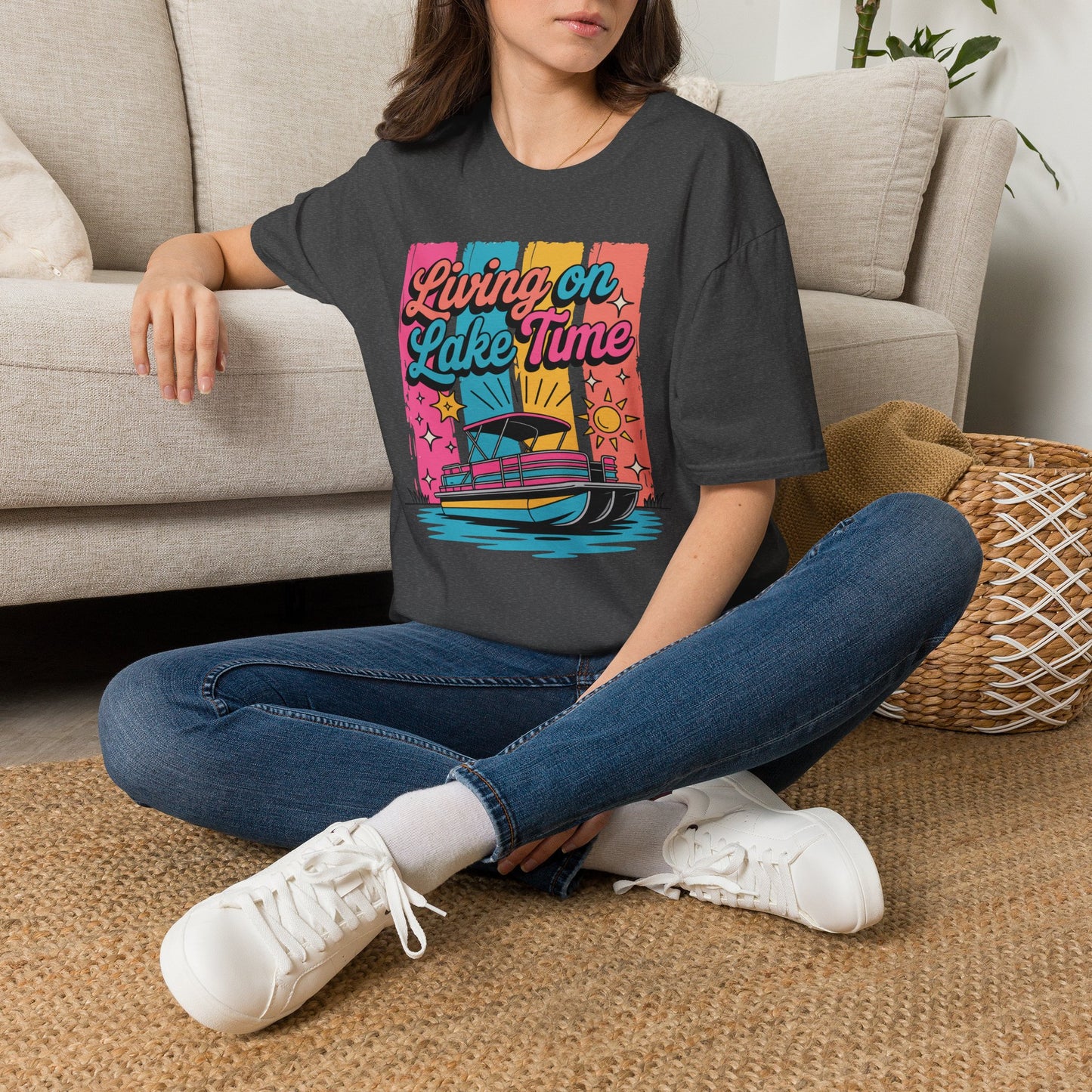 Lake Time T-Shirt — "Living on Lake Time" Retro Boat Graphic