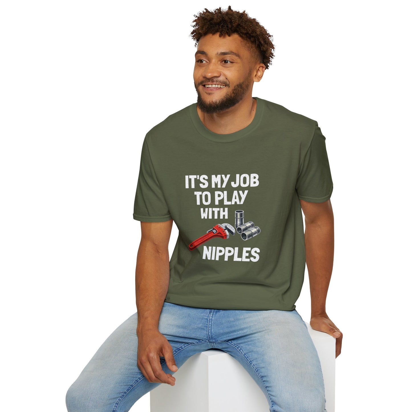 Plumber Shirt "It’s My Job to Play with Nipples" – Funny Plumbing T‑Shirt for Tradespeople