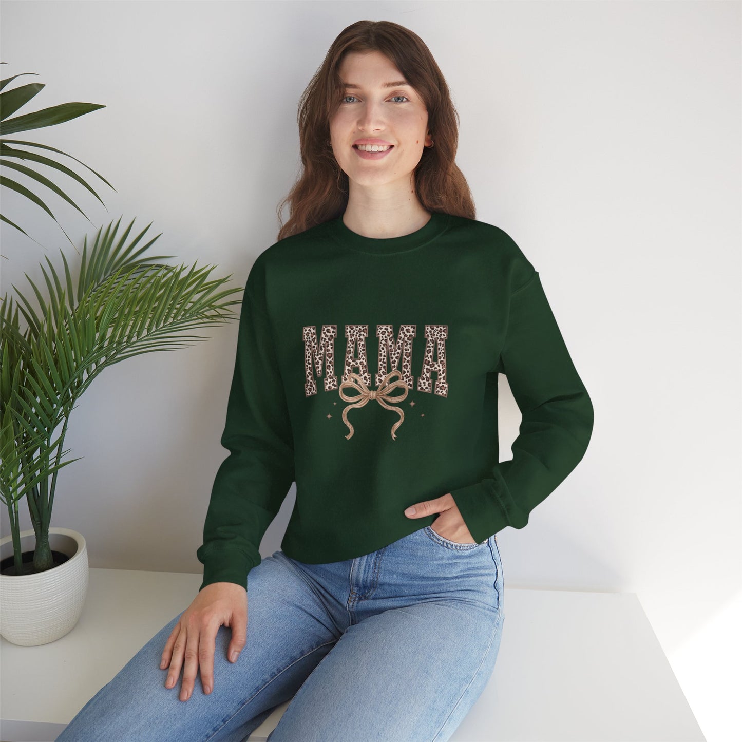 Mama Leopard Ribbon Crewneck Sweatshirt