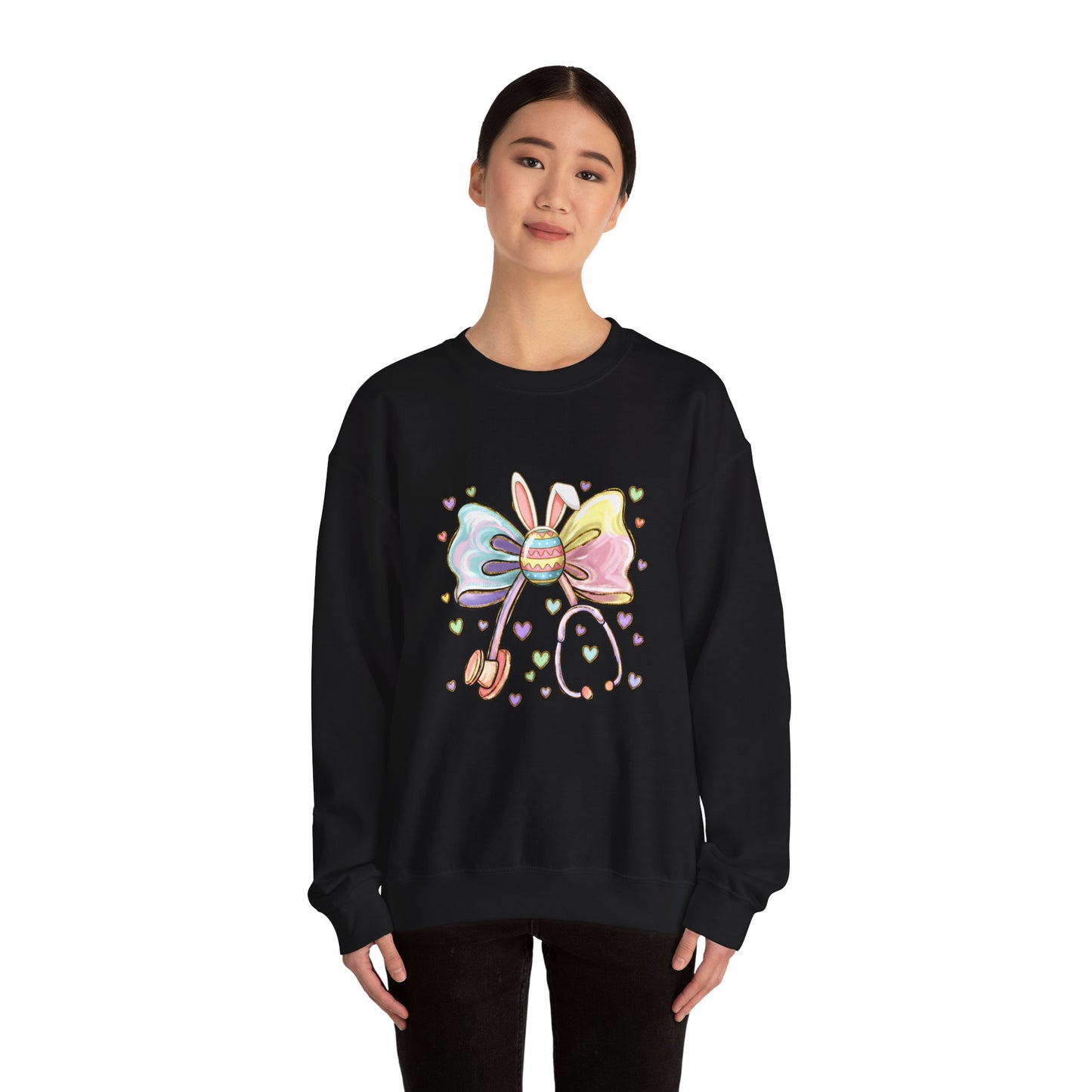 Easter Pastel Bow Crewneck Sweatshirt — Cute Bunny Egg Ribbon Design