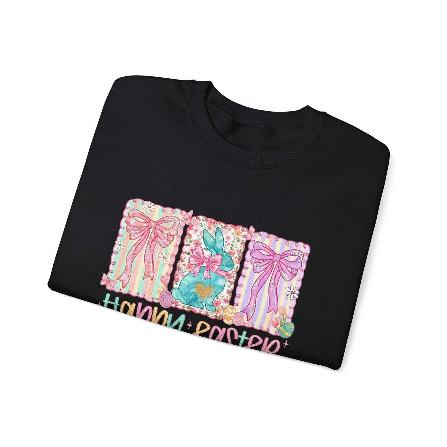 Easter Bunny Garden Sweatshirt — "Happy Easter" Pastel Holiday Crewneck