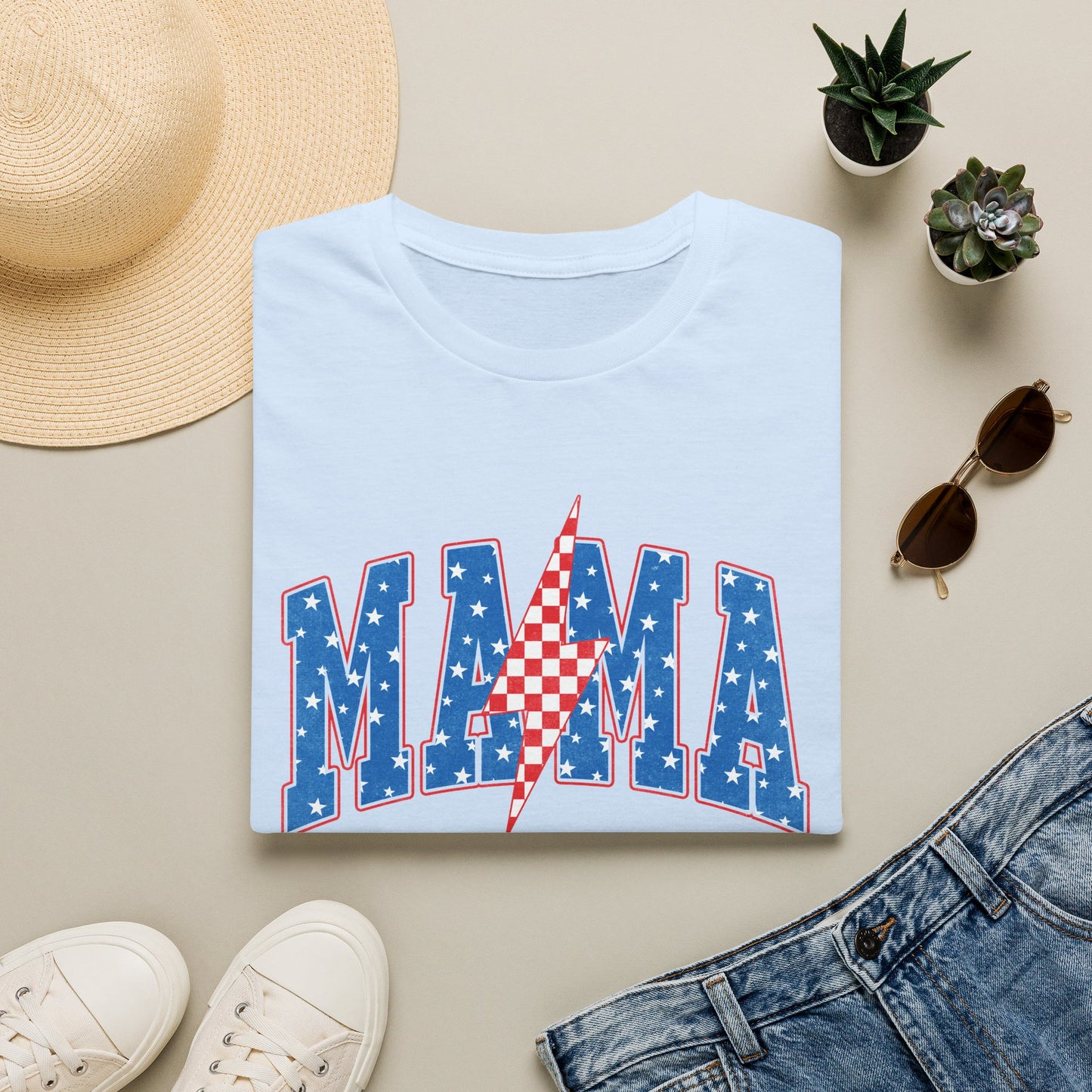 Mama Graphic Tee — Americana Lightning Bolt Stars & Stripes