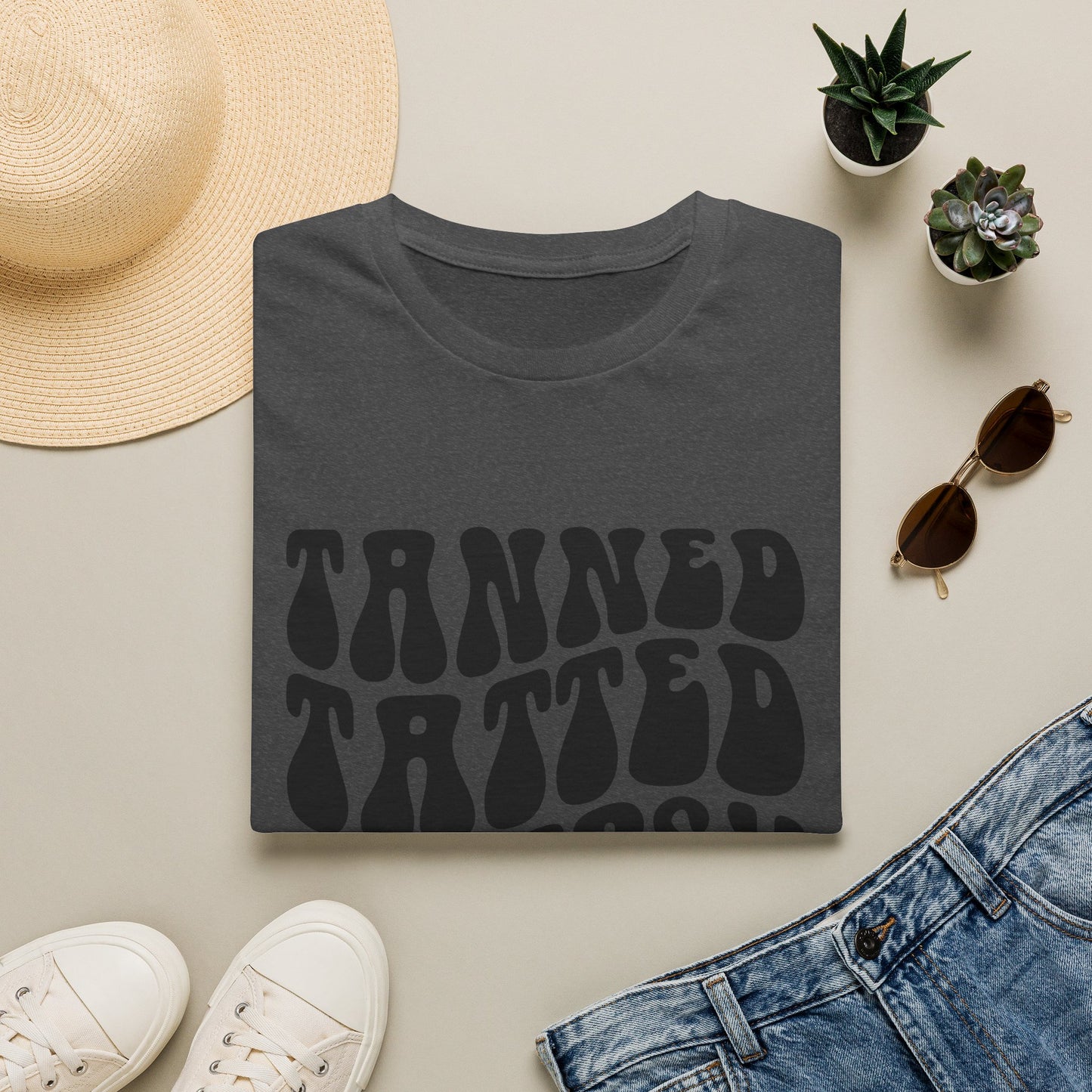 Tatted & Tipsy T‑Shirt — Retro 'Tanned Tatted & Tipsy' Graphic Tee
