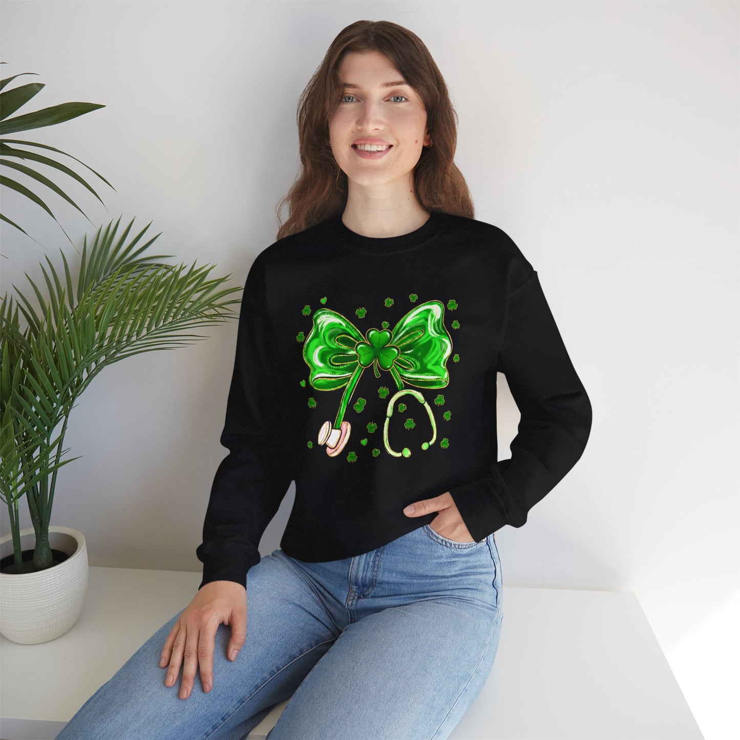 St. Patrick's Green Shamrock Bow Sweatshirt