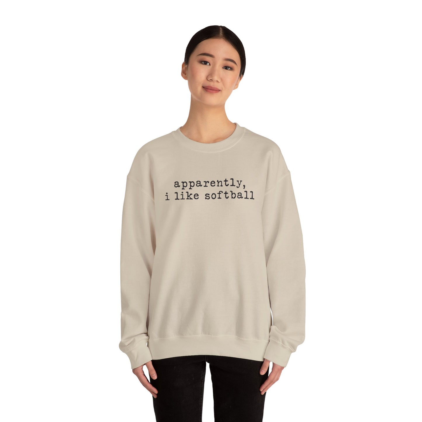 Softball Crewneck Sweatshirt — "apparently, i like softball" Minimalist Tee