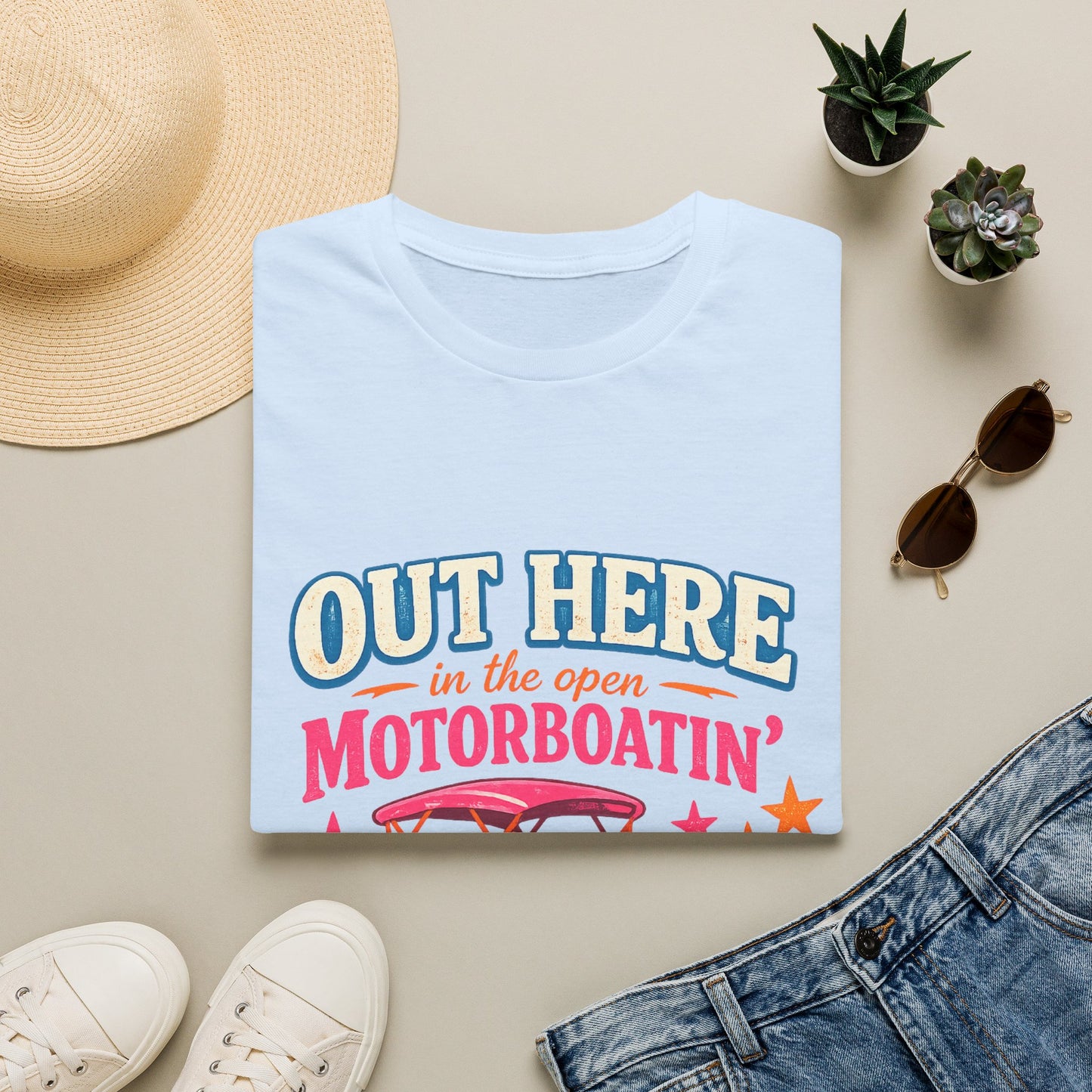 Motorboatin' T-Shirt — "Out Here in the Open" Retro Boat Graphic