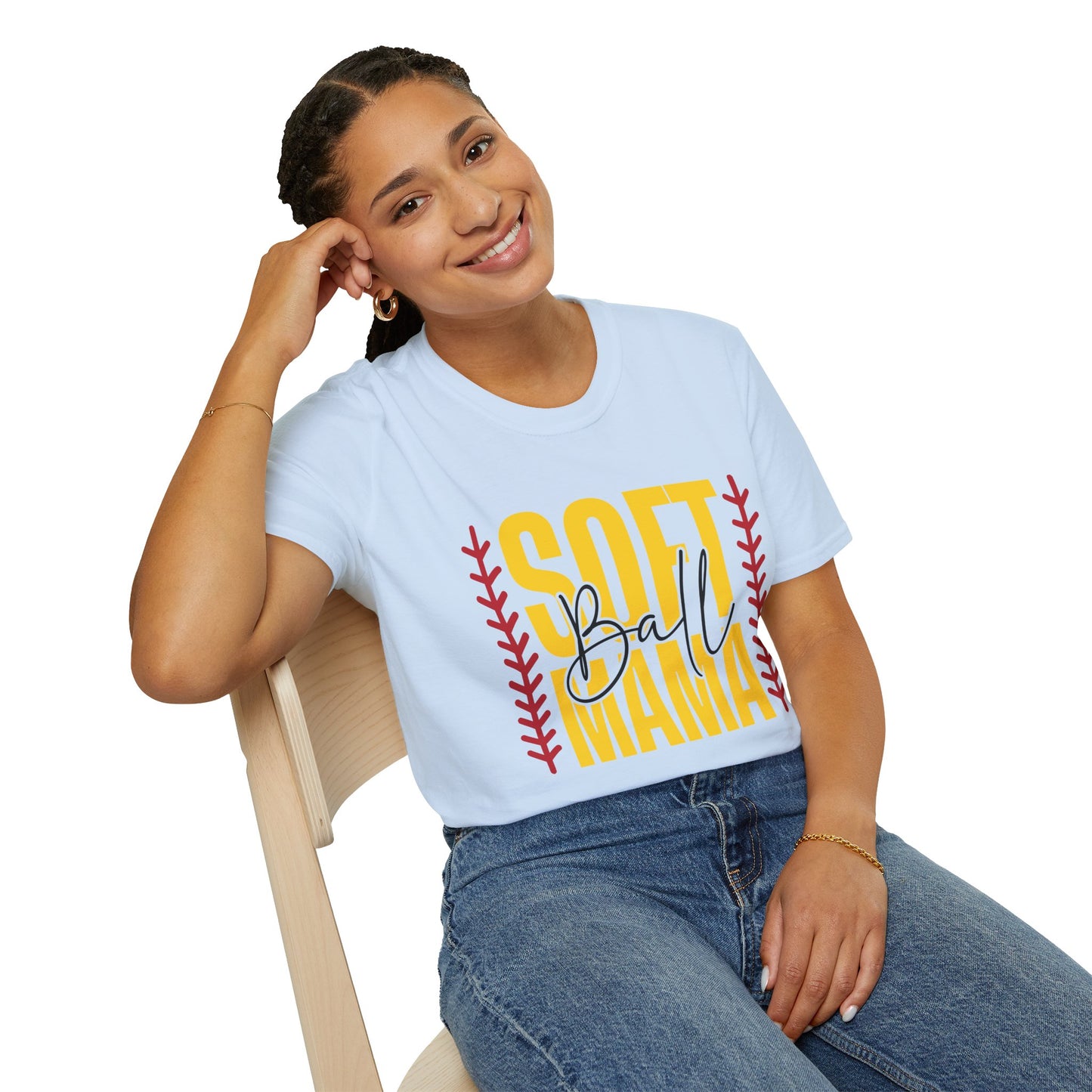 Softball Mama T-Shirt — Vintage Yellow & Red Softball Mom Tee