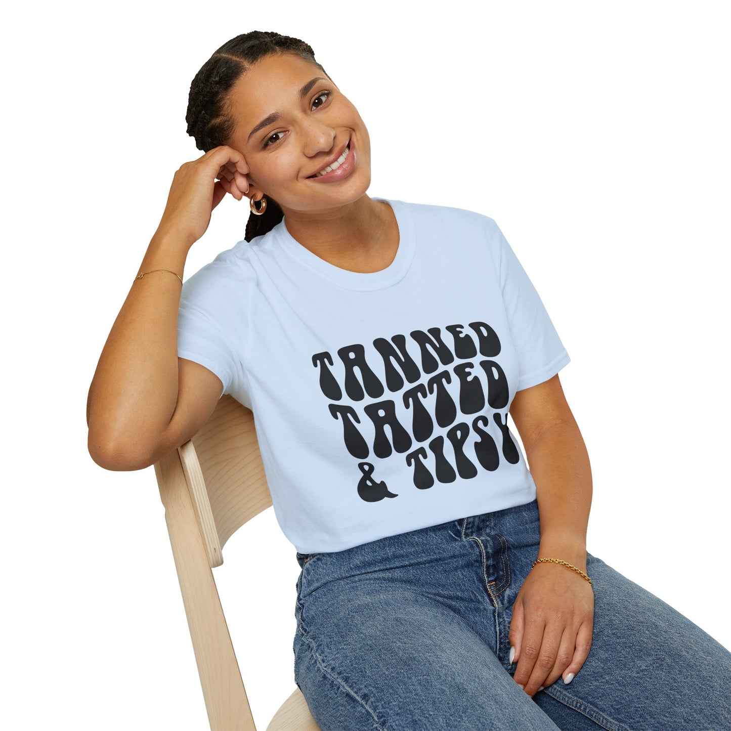 Tatted & Tipsy T‑Shirt — Retro 'Tanned Tatted & Tipsy' Graphic Tee