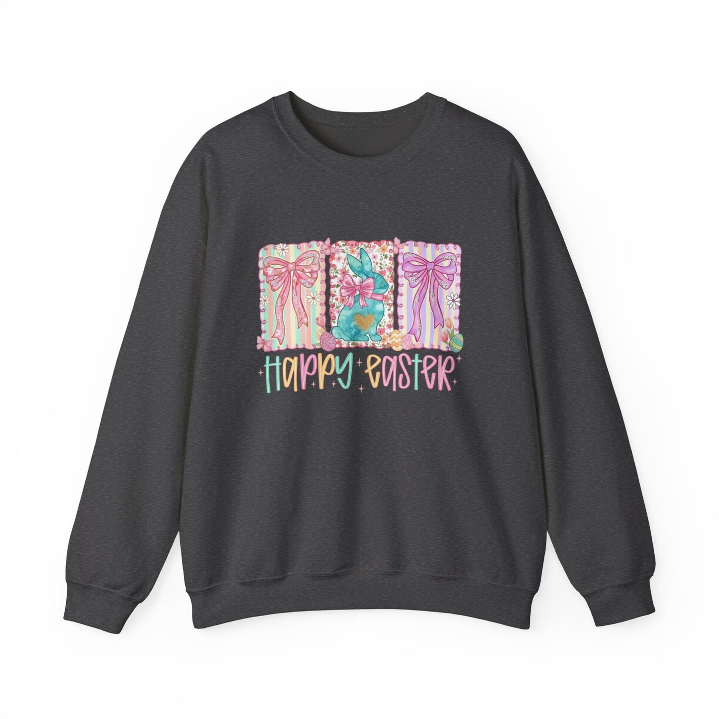 Easter Bunny Garden Sweatshirt — "Happy Easter" Pastel Holiday Crewneck