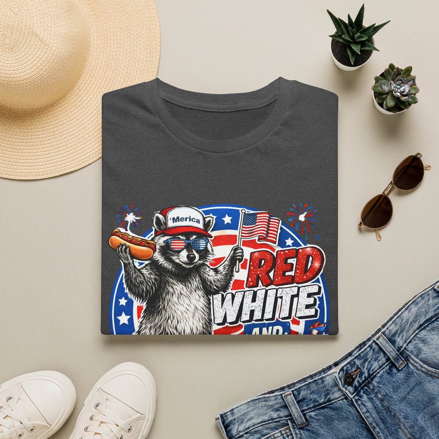 Patriotic Raccoon 'Red, White and Proud' T-Shirt