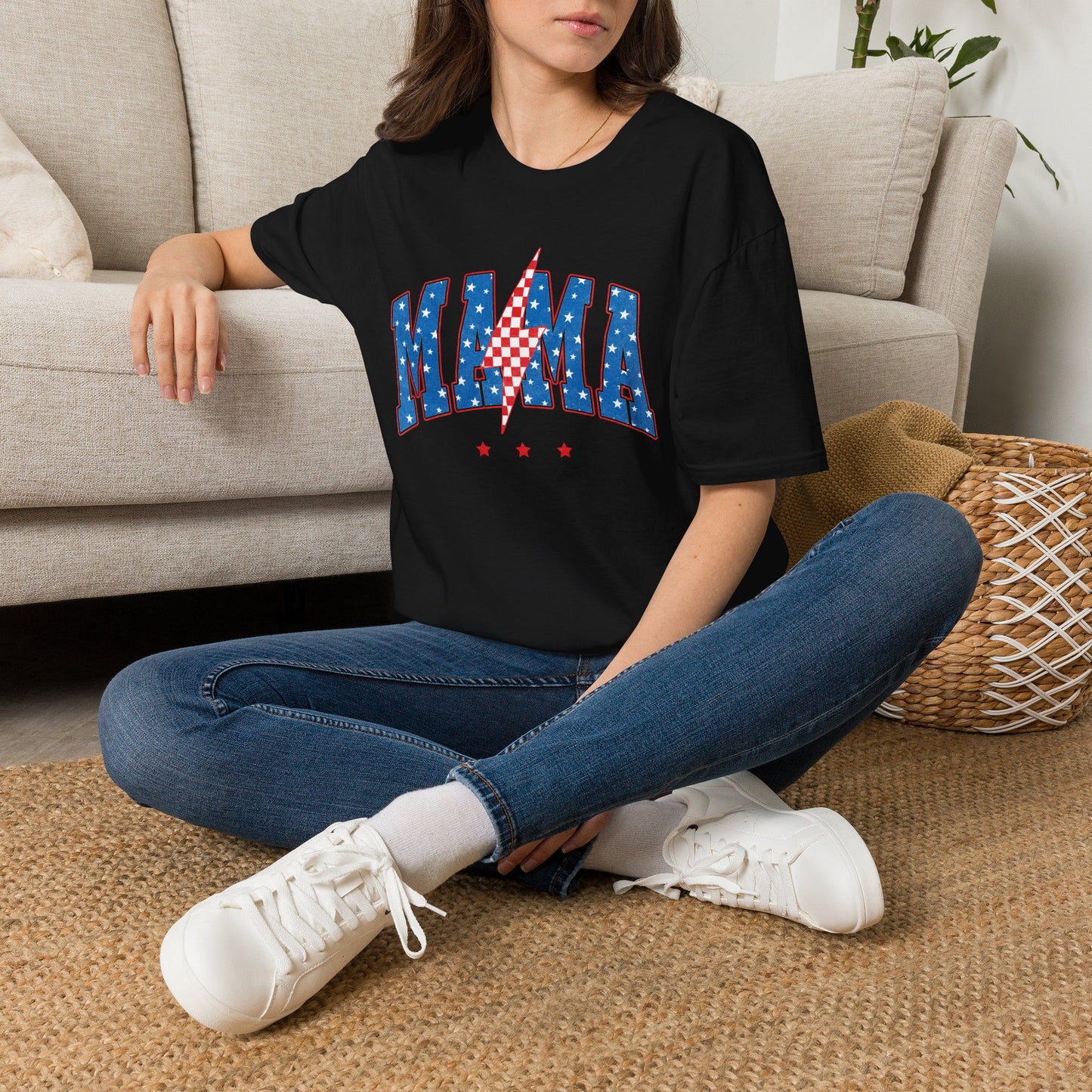Mama Graphic Tee — Americana Lightning Bolt Stars & Stripes