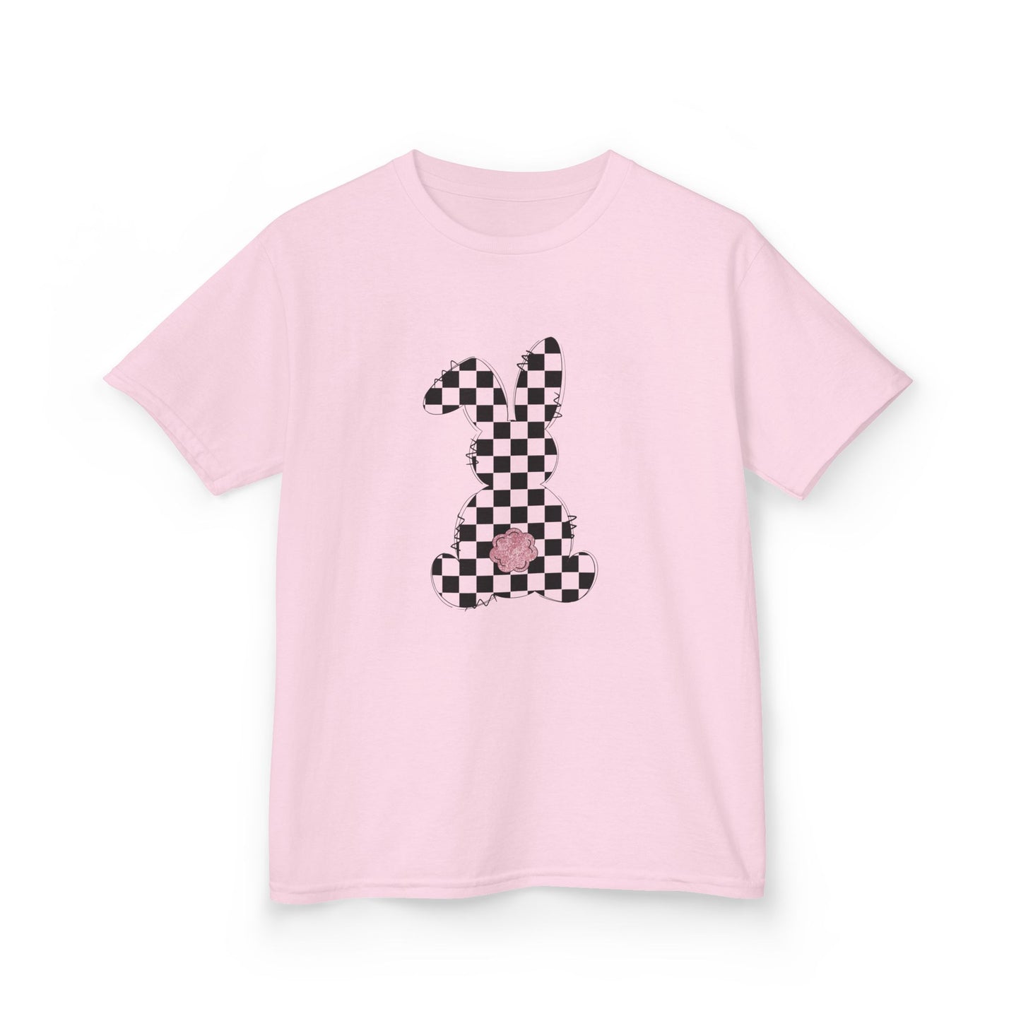 Kids Checkerboard Bunny T‑Shirt – Cute Pink Tail Easter Tee