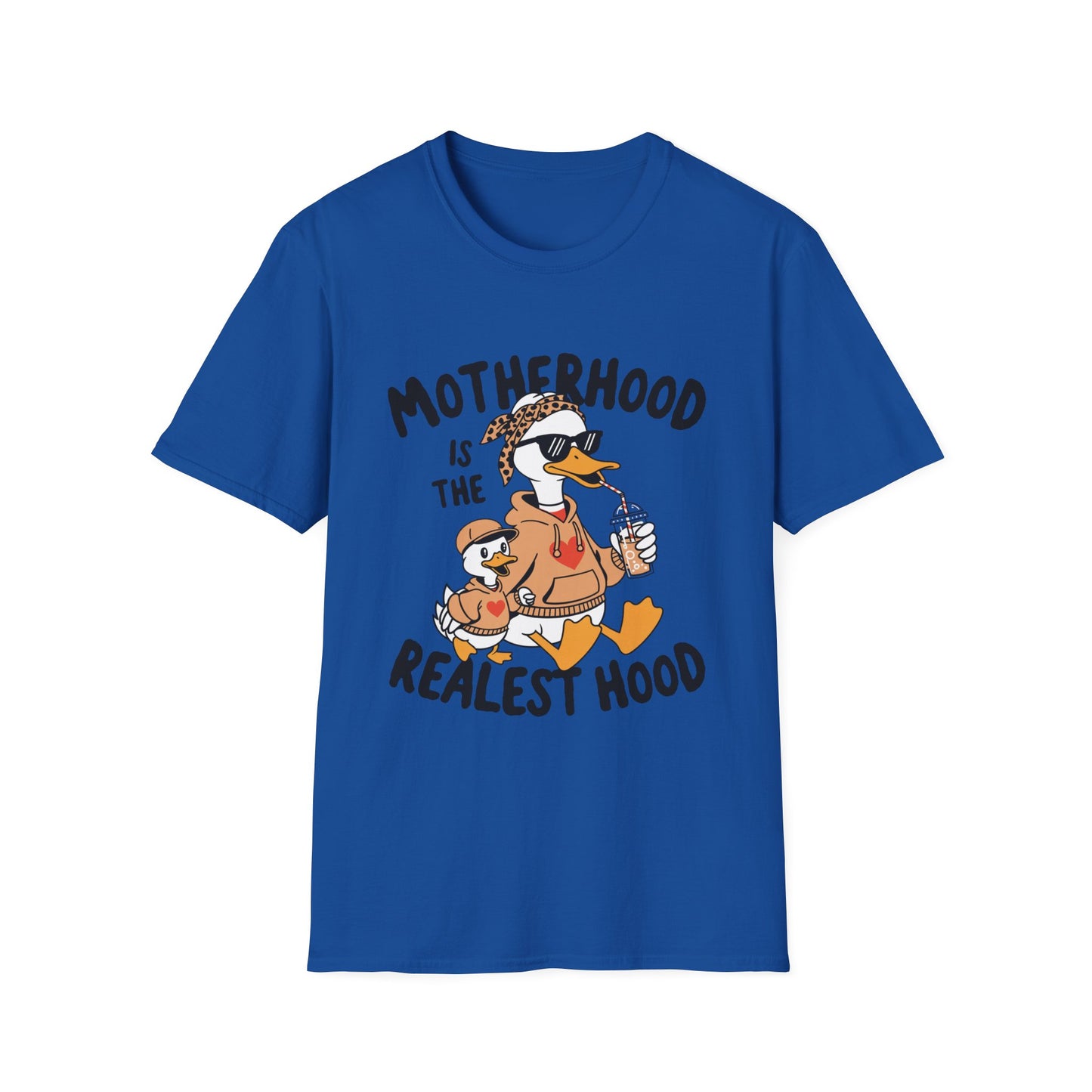T-Shirt — "Motherhood Is The Realest Hood" Duck Mom Graphic Tee