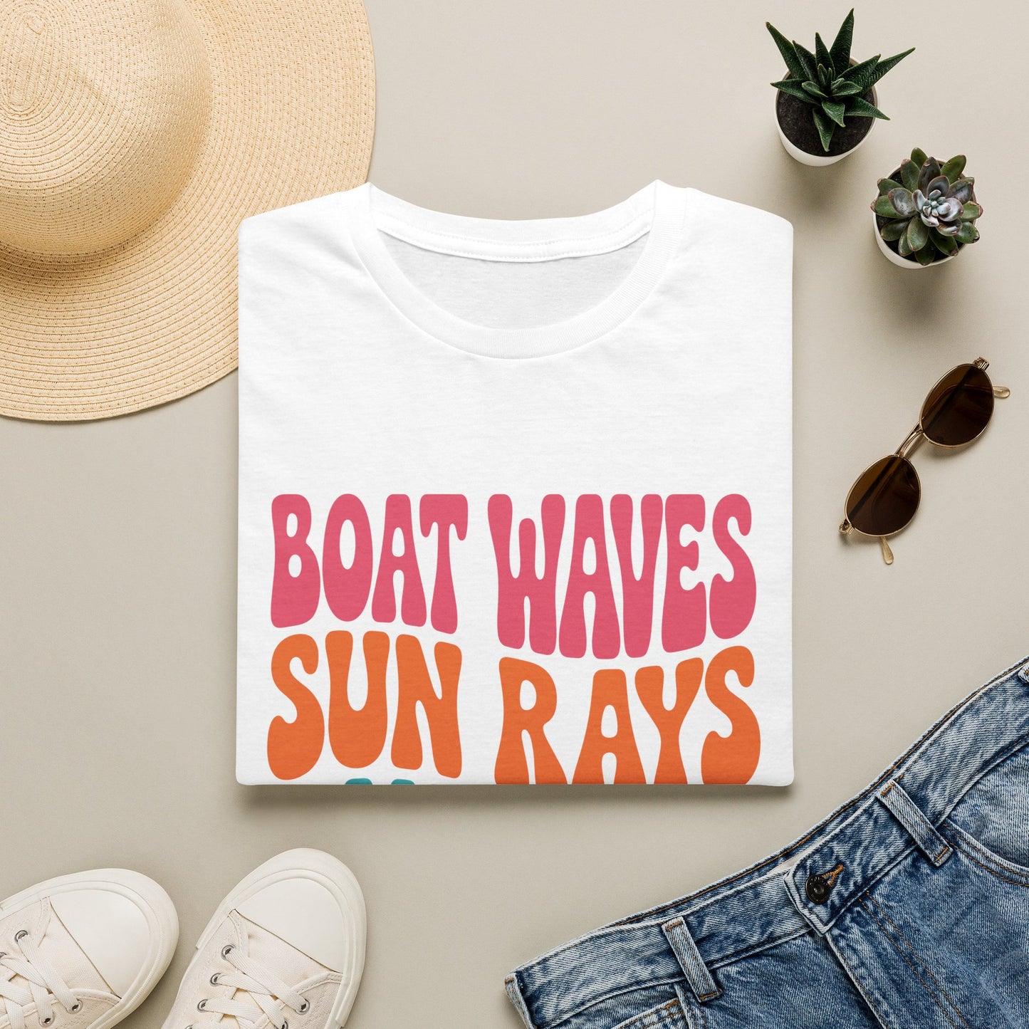 Boat Waves Sun Rays Lake Days T-Shirt — Retro Summer Lake Life Tee