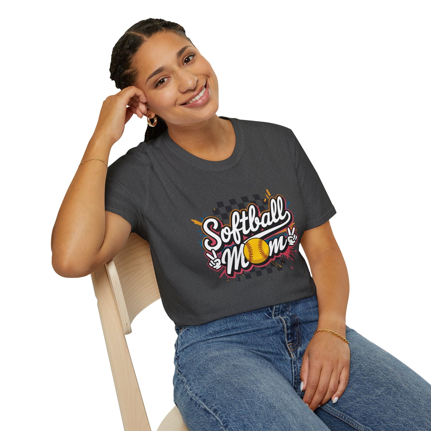 Softball Mom T-Shirt – Retro Checkered Softball Graphic Tee