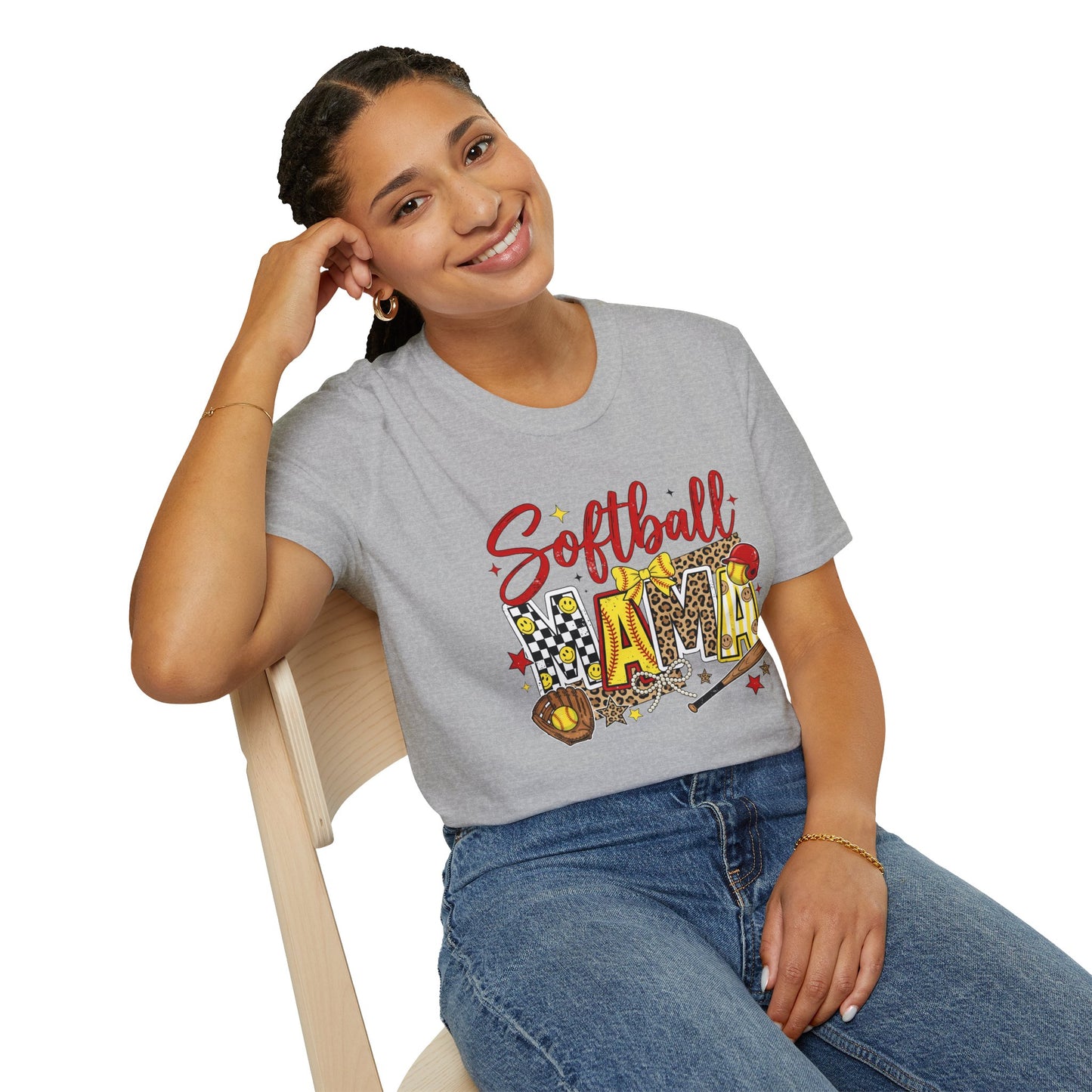 Softball Mama Graphic T-Shirt — Leopard & Glitter Sports Mom Tee