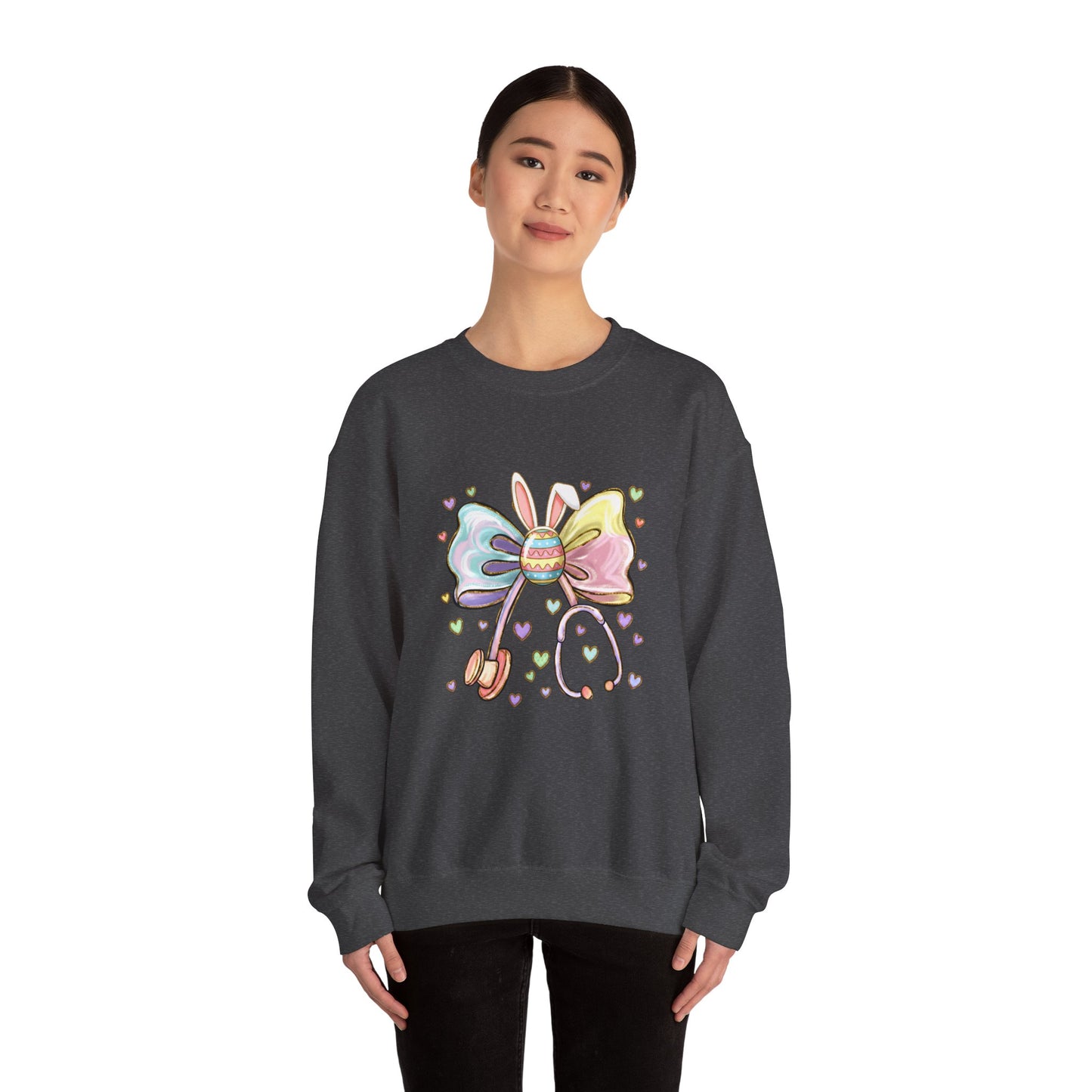 Easter Pastel Bow Crewneck Sweatshirt — Cute Bunny Egg Ribbon Design