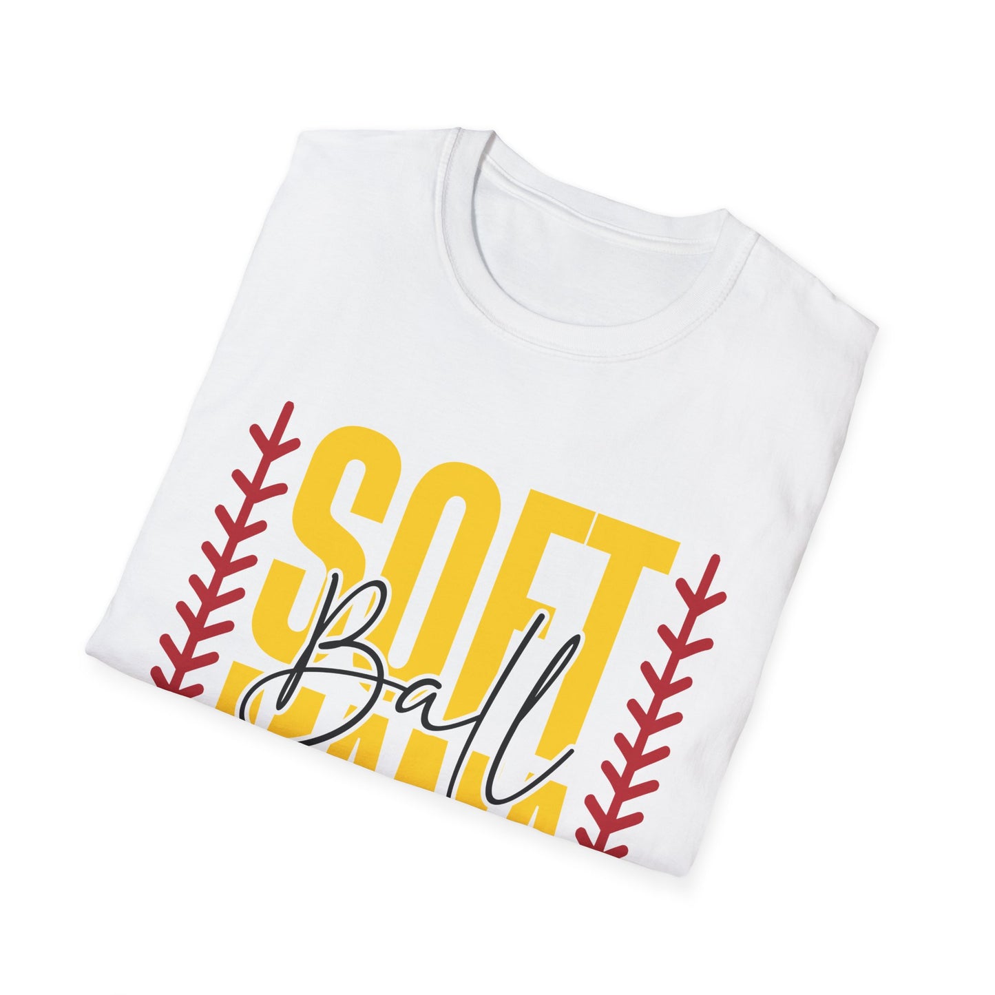 Softball Mama T-Shirt — Vintage Yellow & Red Softball Mom Tee