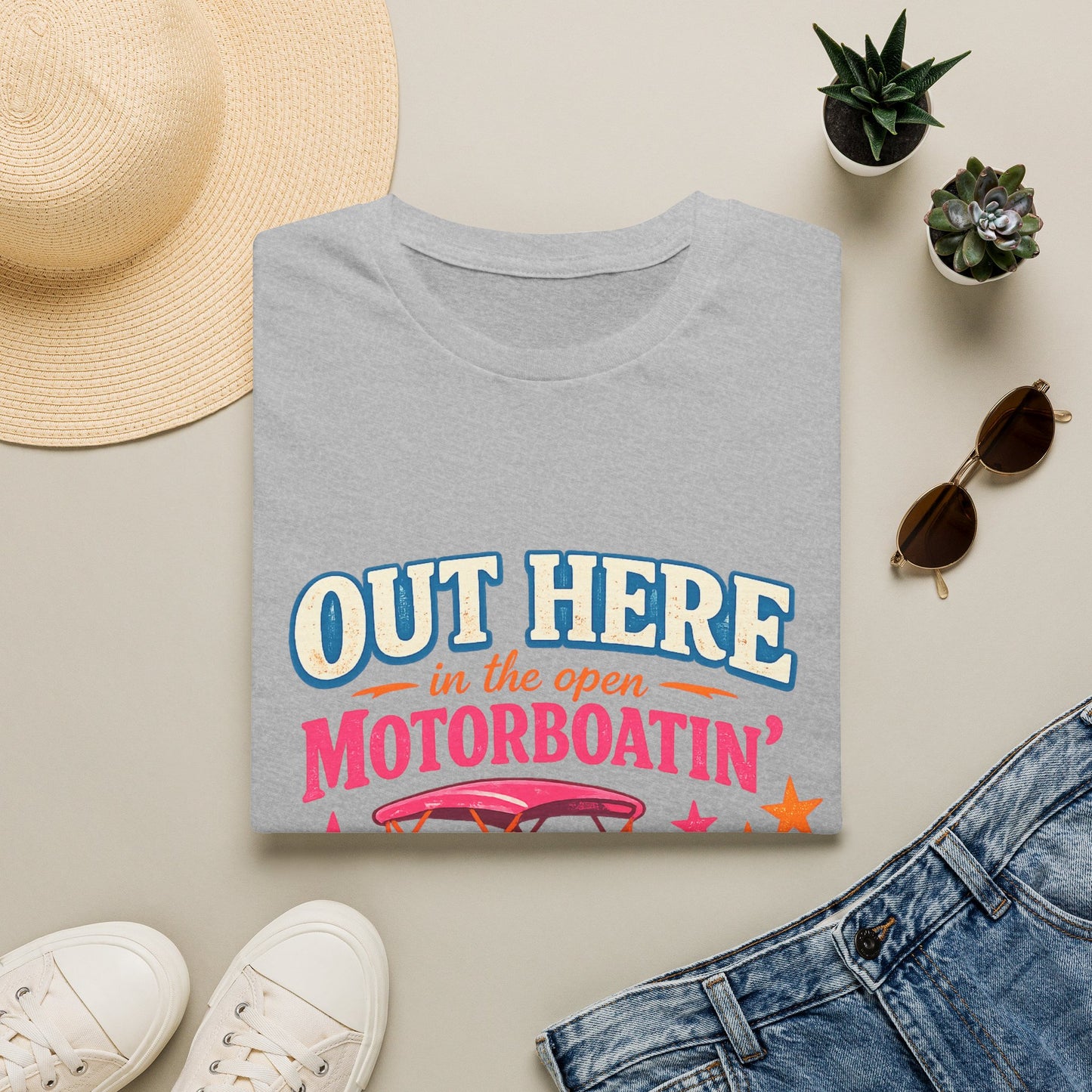 Motorboatin' T-Shirt — "Out Here in the Open" Retro Boat Graphic