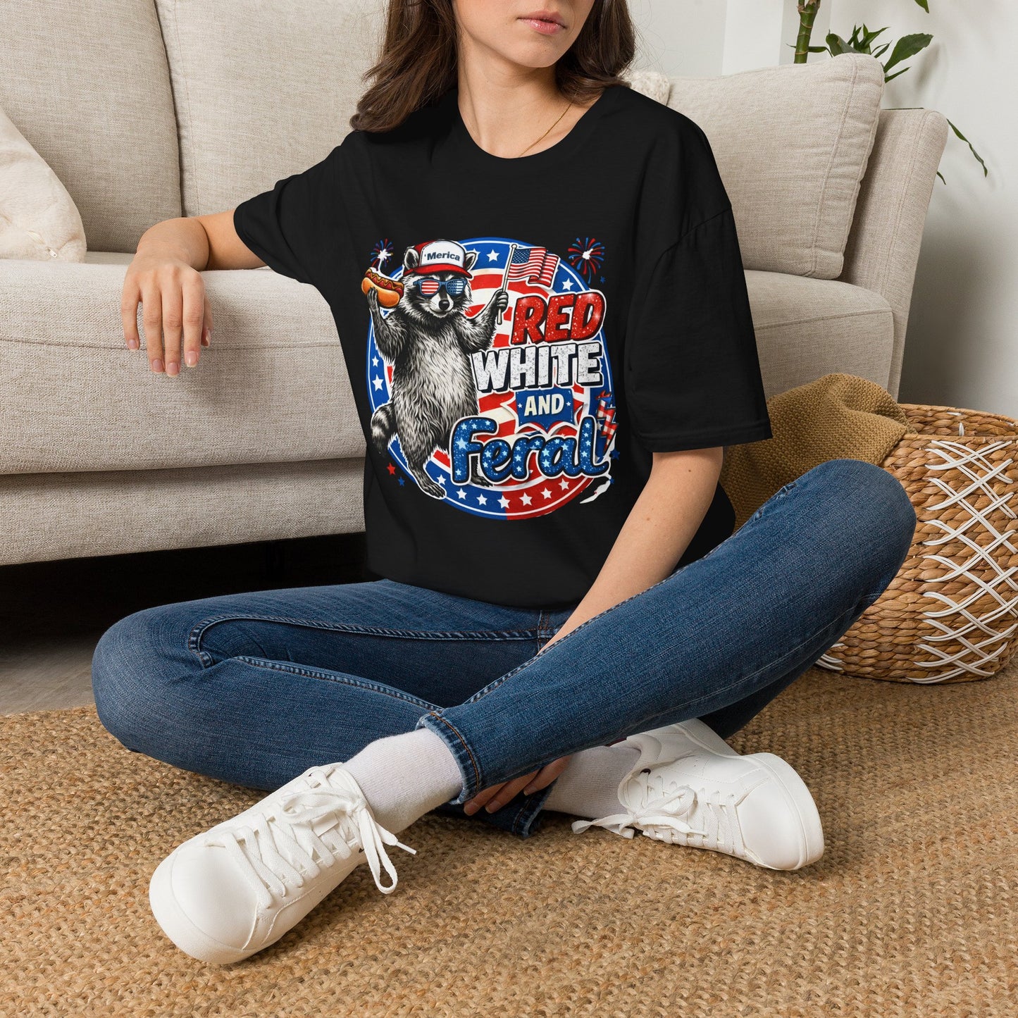Patriotic Raccoon 'Red, White and Proud' T-Shirt